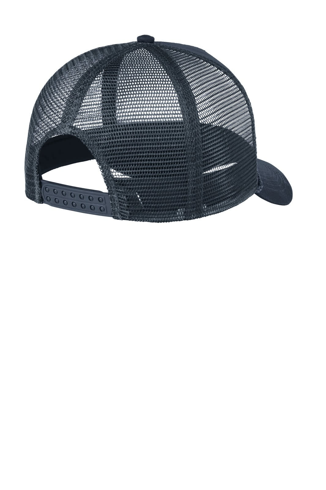 A navy blue snapback cap with a mesh back and an adjustable strap. It includes a logo on the front.