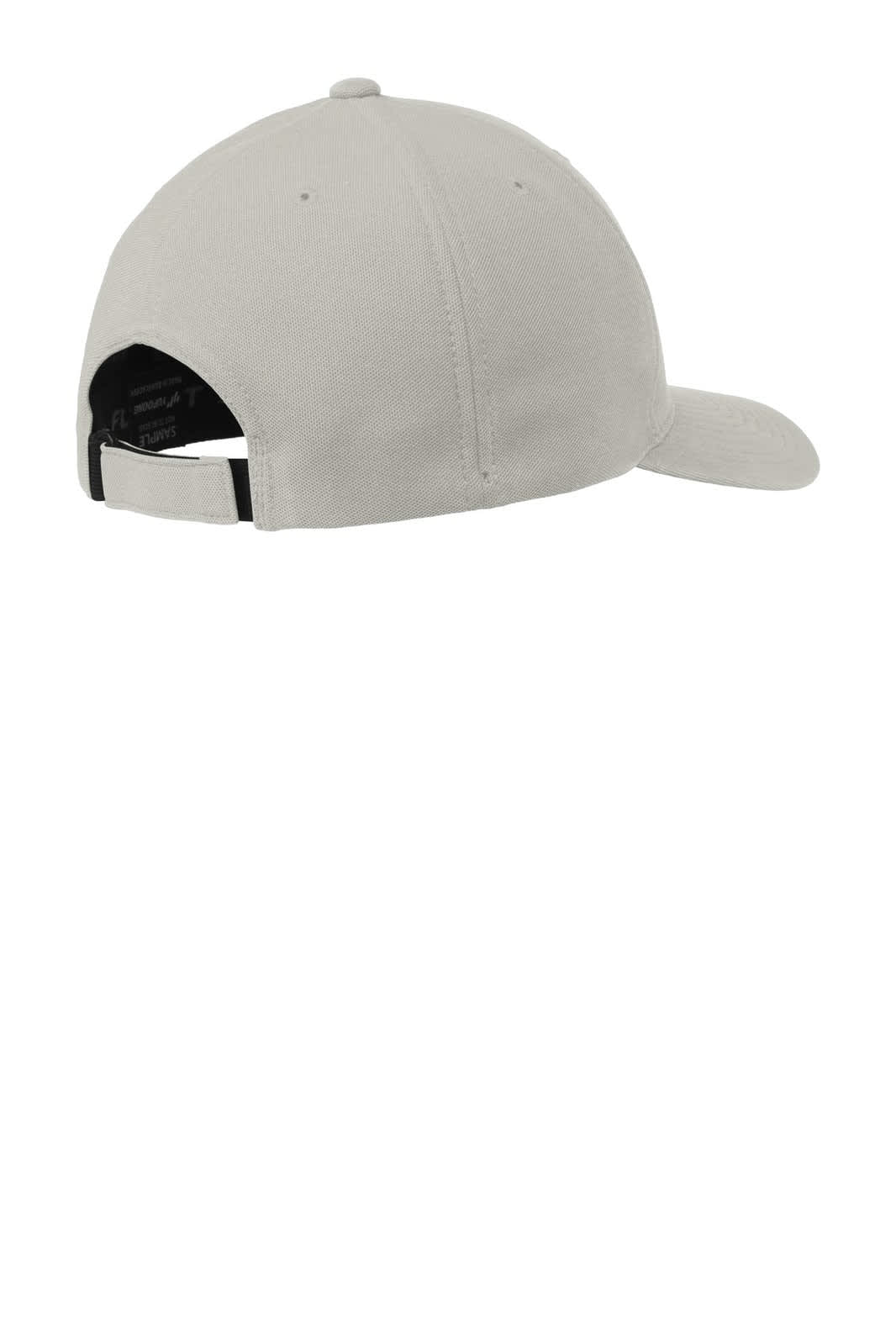 A light grey cap with a curved brim and an adjustable strap at the back, featuring a logo.