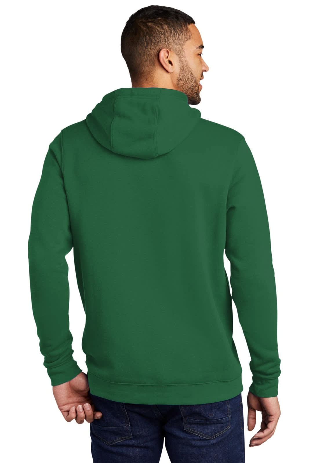 Green Nike Club Fleece Pullover Hoodie featuring a hood and a back view of the design.