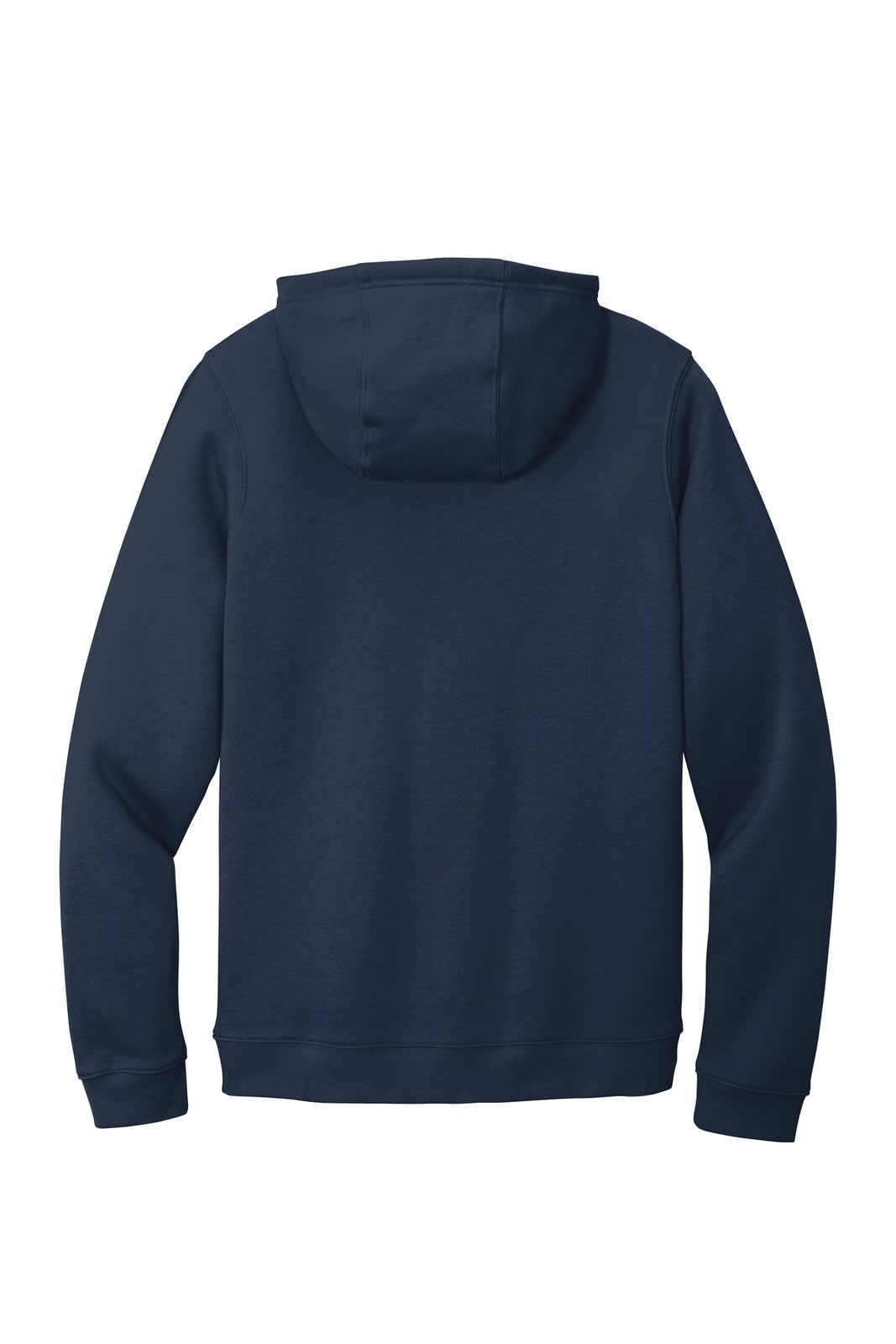 A navy blue Nike Club Fleece Pullover Hoodie with a back view and a hood. It features a simple design and branding.