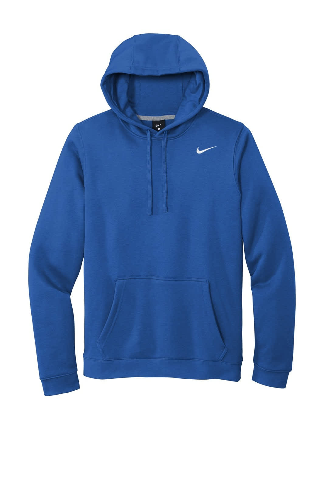 A blue Nike Club Fleece Pullover Hoodie featuring a front pocket and a hoodie design. It has a logo on the chest.