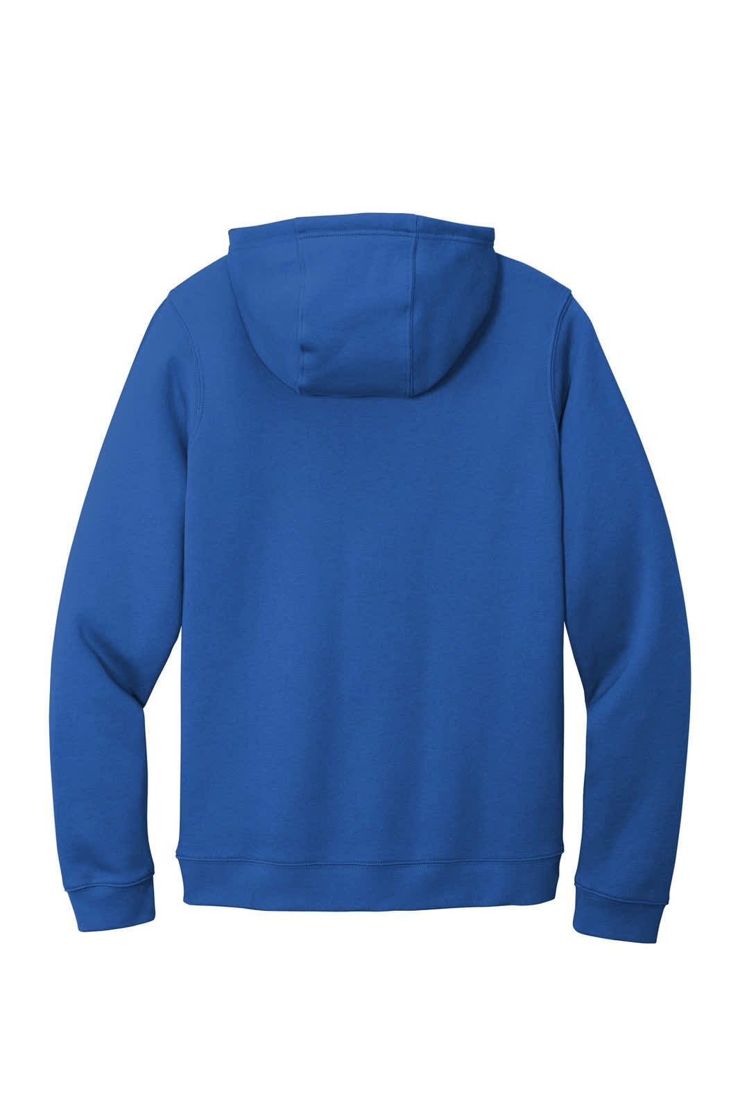 A blue Nike Club Fleece Pullover Hoodie, featuring a hood and long sleeves, is displayed from the back.