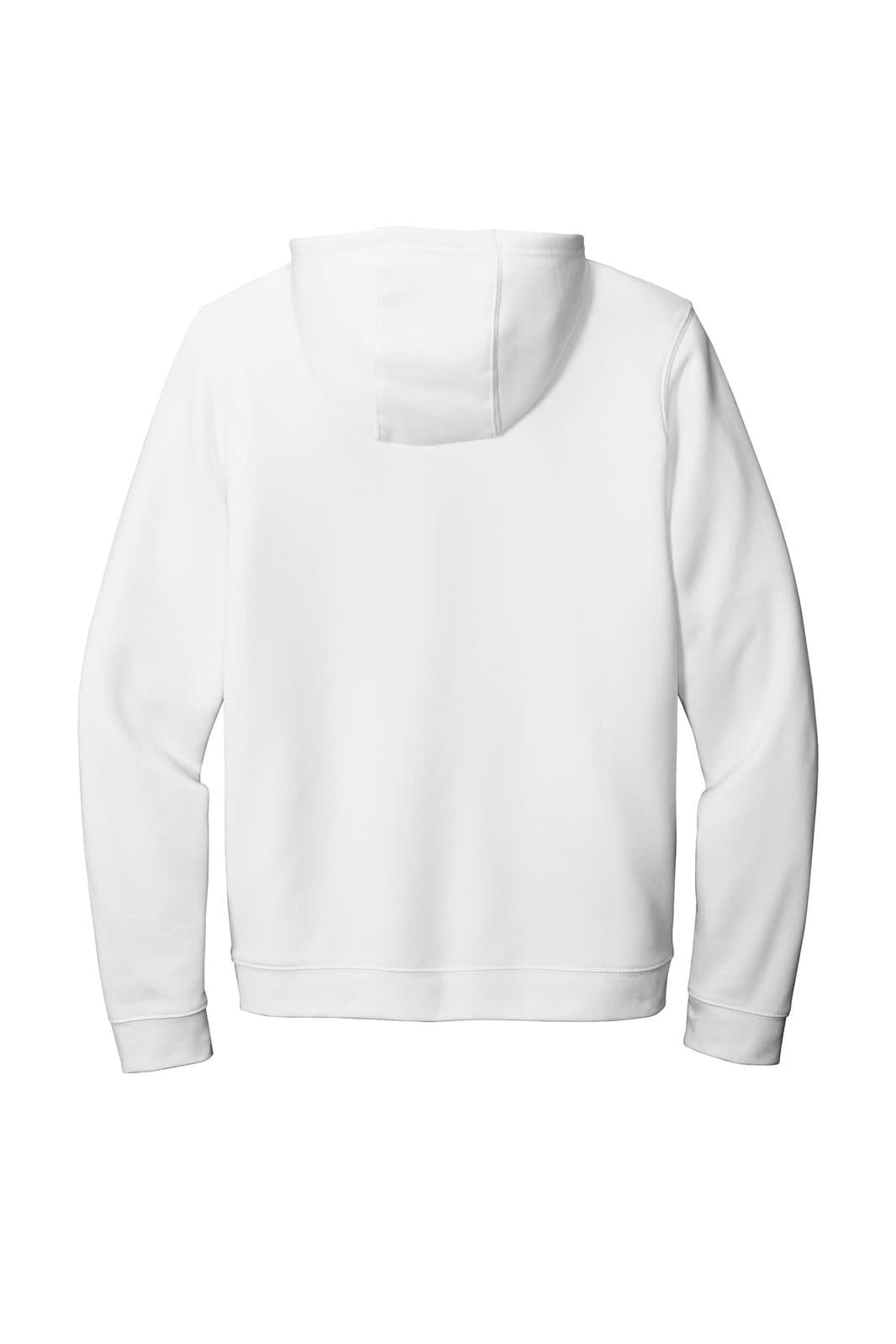 A white Nike Club Fleece pullover hoodie with a hood and long sleeves. The back view is displayed.