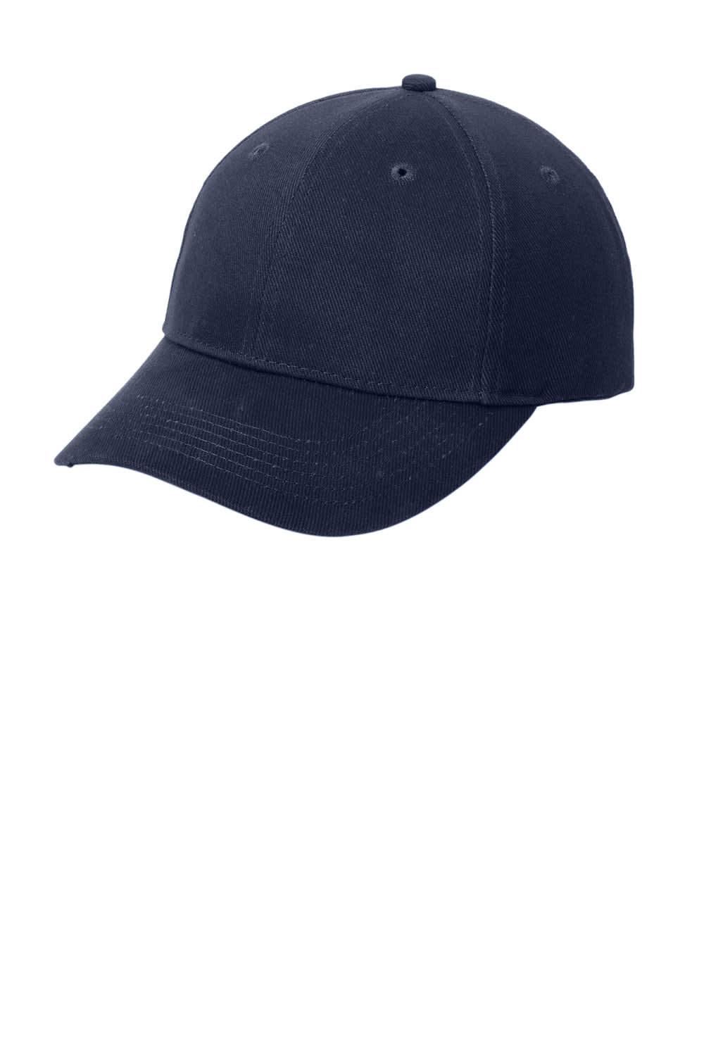 A navy brushed twill cap with a curved brim and a logo on the front. Suitable for casual wear.