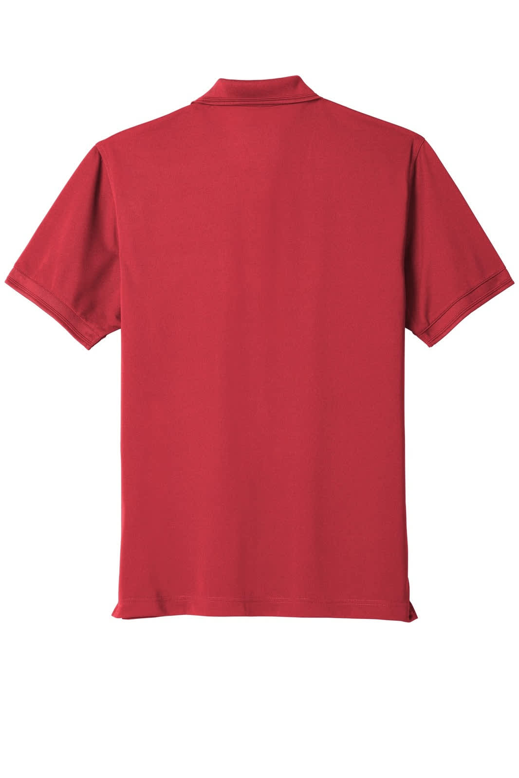 A red snag-proof pique polo shirt with short sleeves, featuring a collar and a logo on the front.