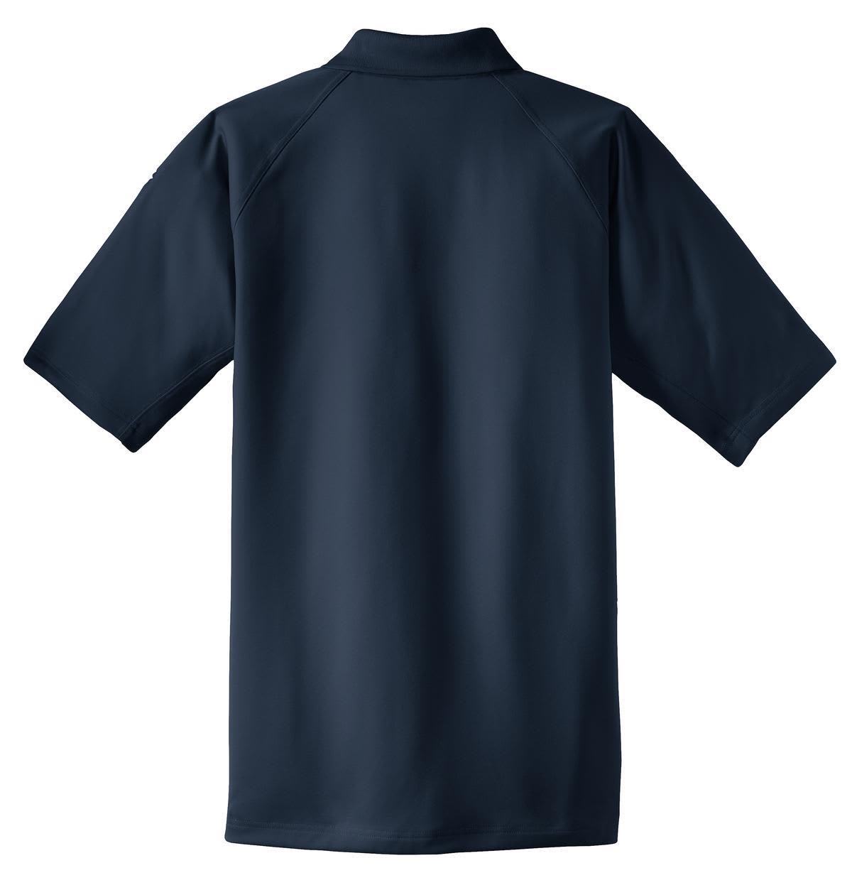 A navy blue snag-proof tactical polo shirt displayed from the back, featuring short sleeves and a collar.
