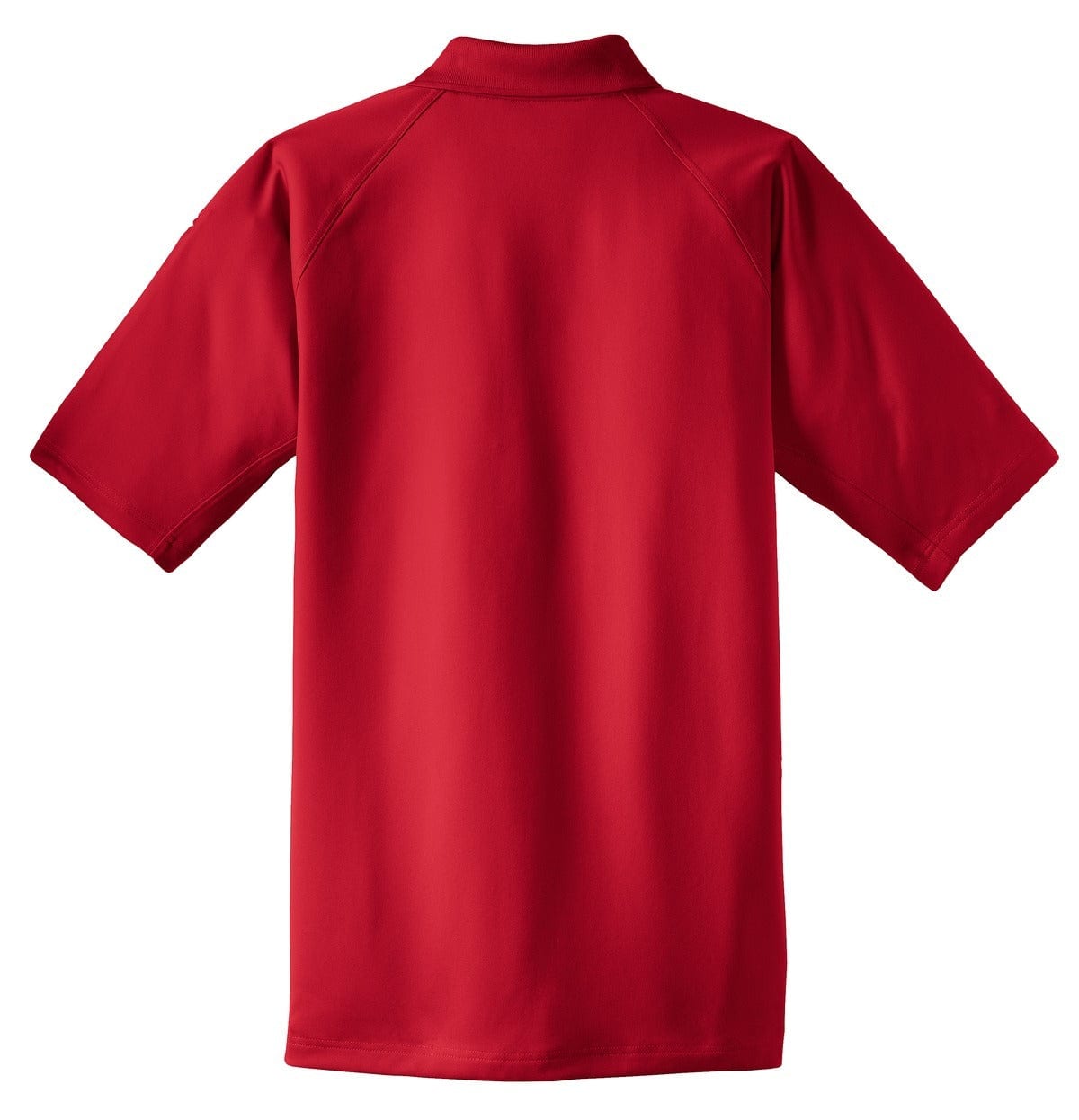 A red snag-proof tactical polo shirt with short sleeves and a collar, featuring a branding logo.
