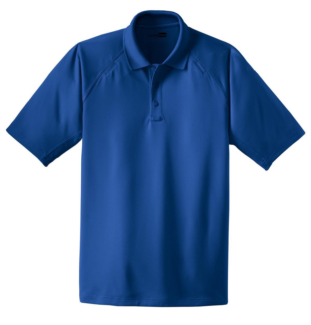 A blue snag-proof tactical polo shirt with a collar and short sleeves. It features brand logo details.