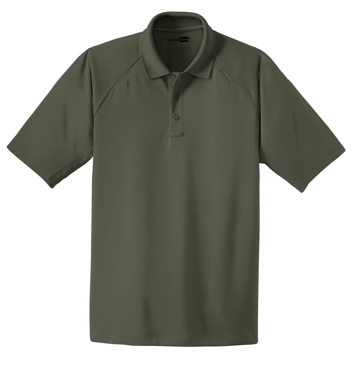 A khaki green snag-proof tactical polo shirt with a collar and short sleeves, featuring a logo.