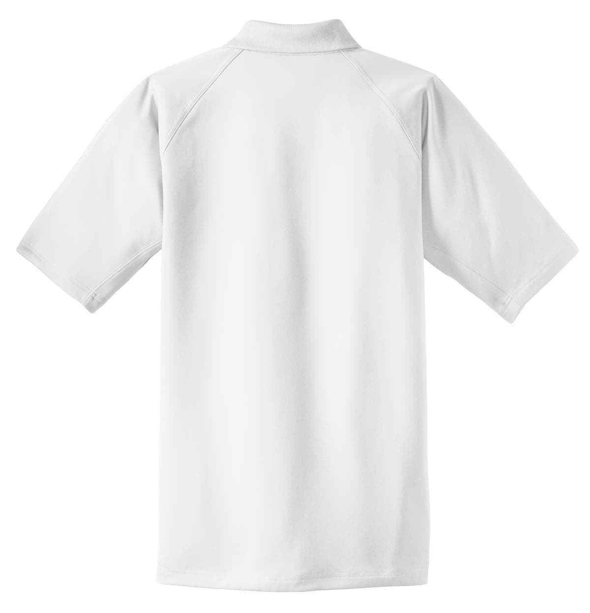 A white snag-proof tactical polo shirt with short sleeves and a collar, featuring a logo.