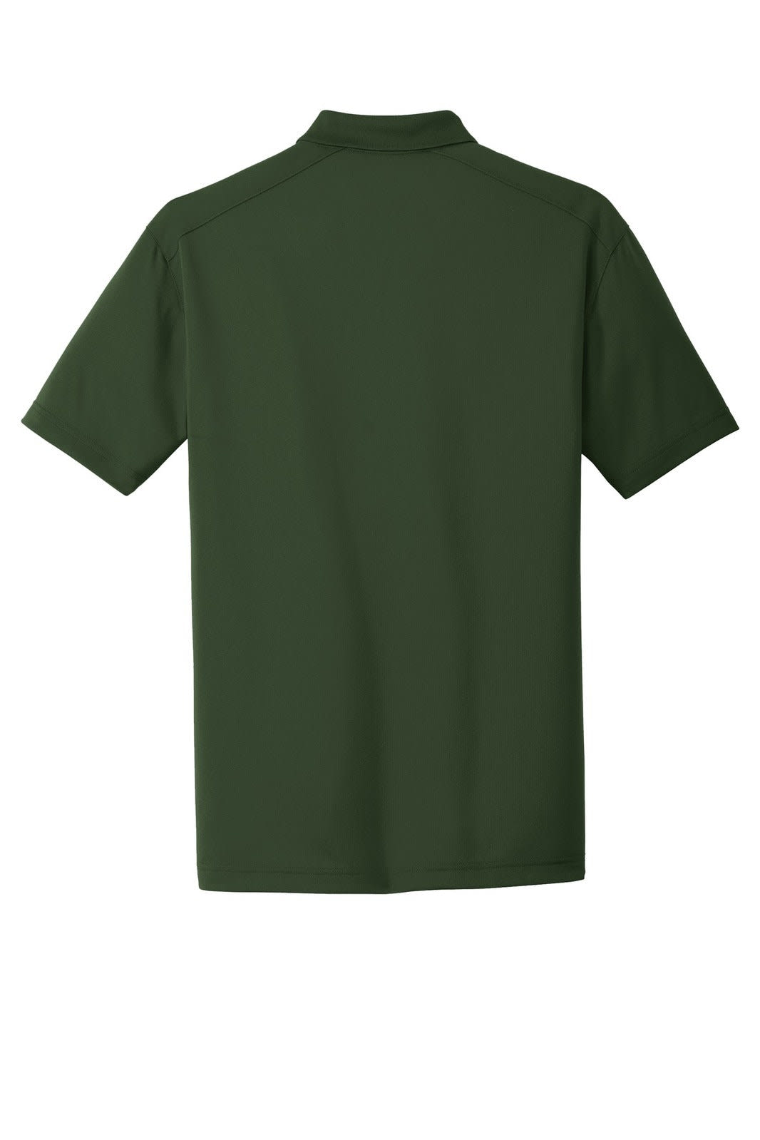 A dark green polo shirt showcasing a lightweight and snag-proof design, featuring a collar and short sleeves.