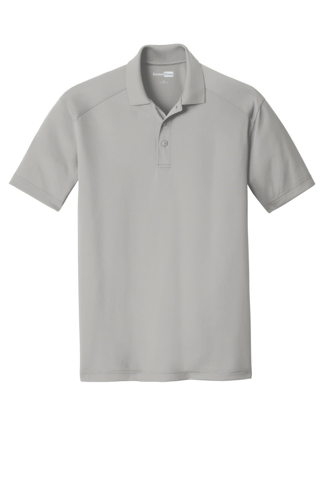 A light grey lightweight snag-proof polo shirt with a collar and short sleeves. It features a logo.