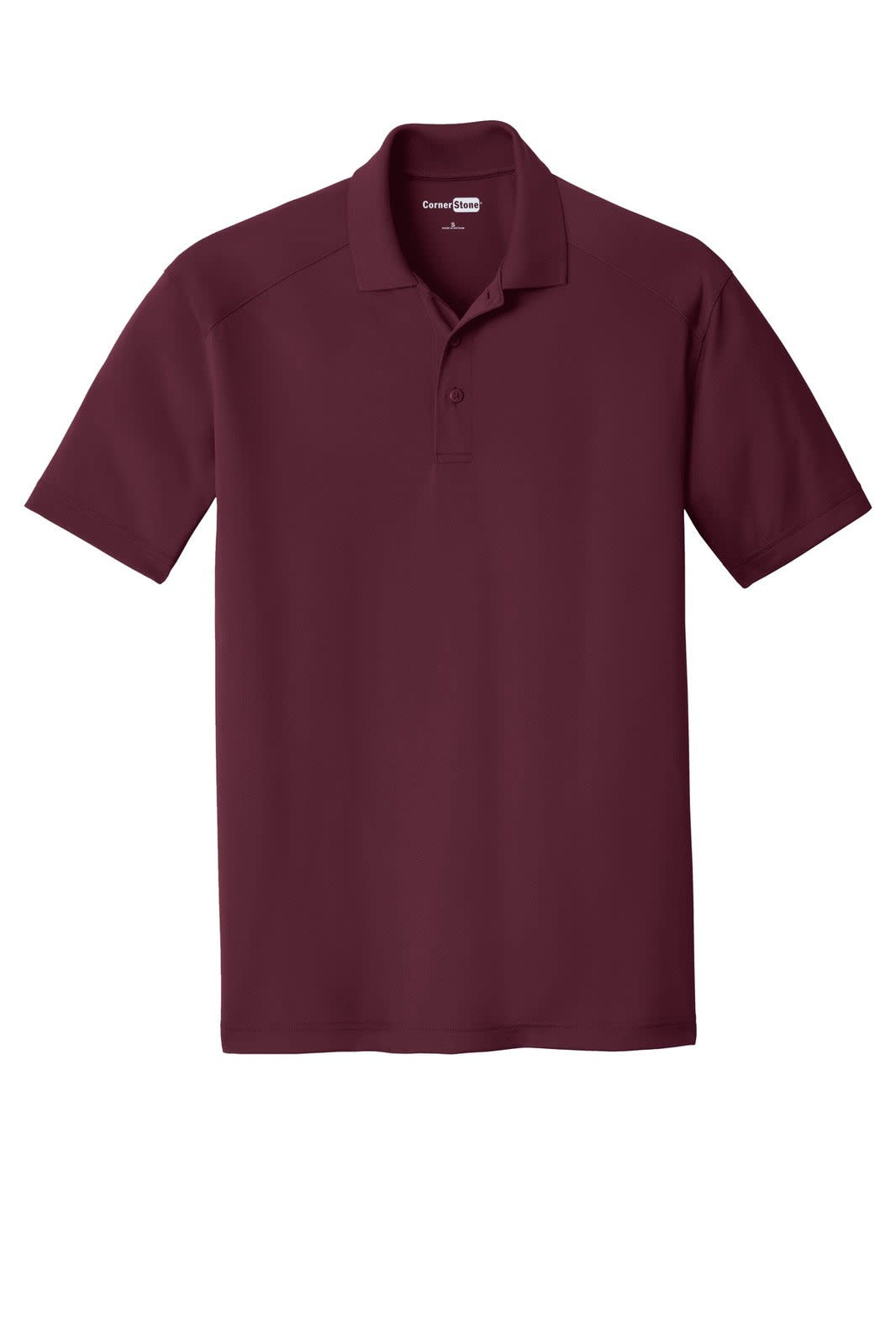 A maroon polo shirt made from lightweight, snag-proof fabric with a logo on the collar.