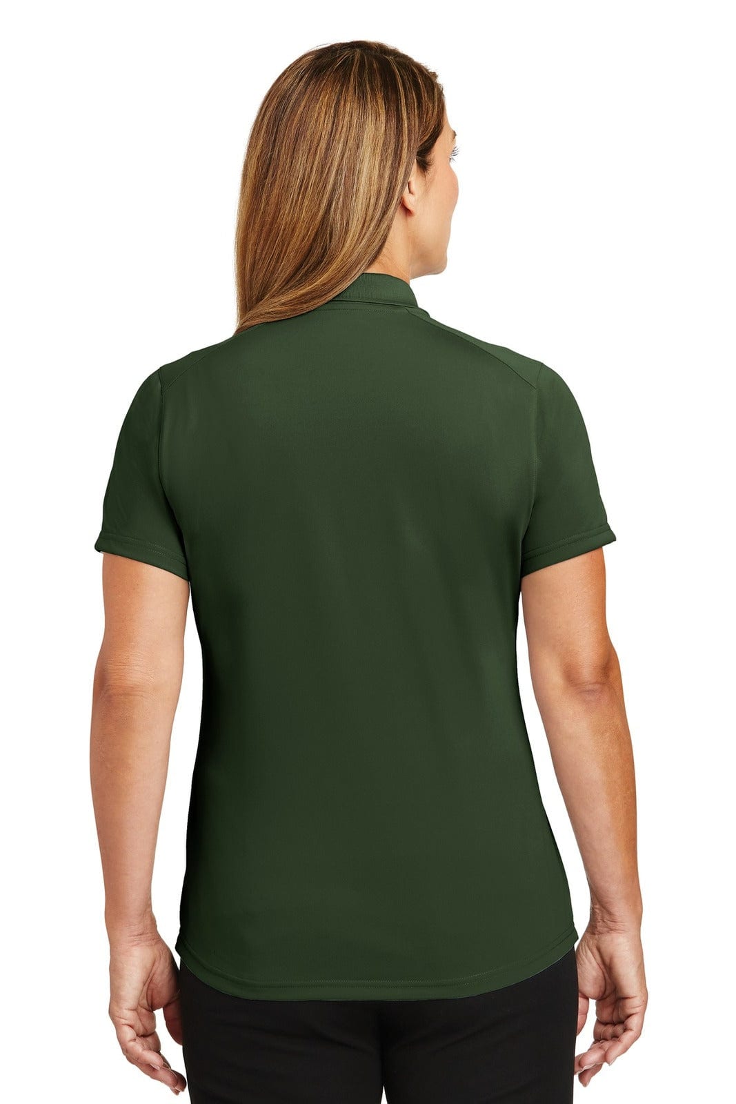 A lightweight, snag-proof polo shirt in dark green, featuring a back view of a slim-fit design.