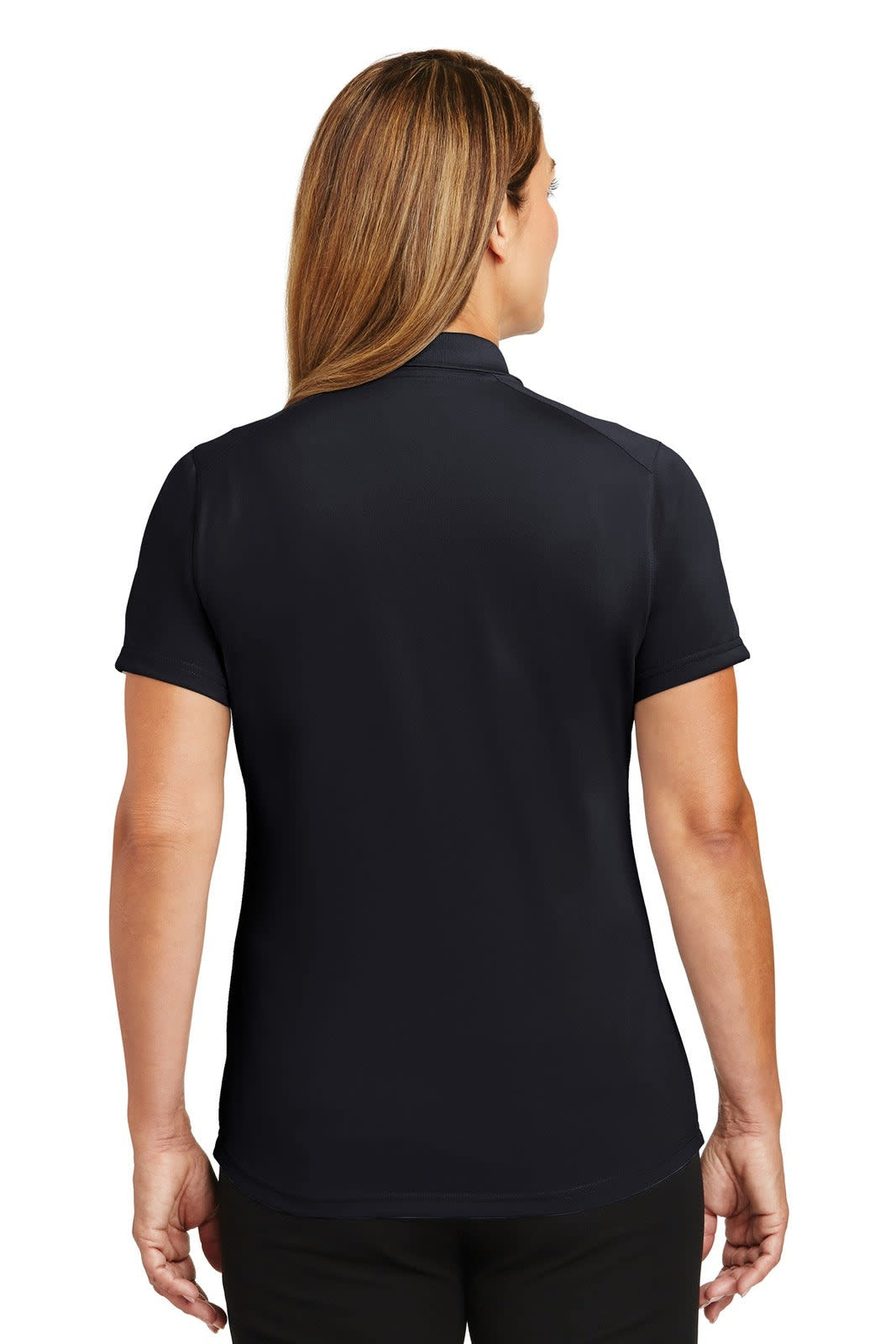 A lightweight snag-proof polo in navy, featuring a logo, designed for women's workwear.
