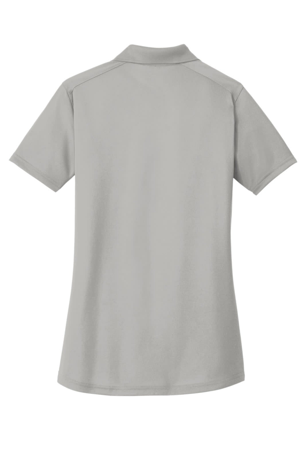A lightweight, snag-proof polo shirt in grey, featuring a collar and short sleeves, with a logo on it.