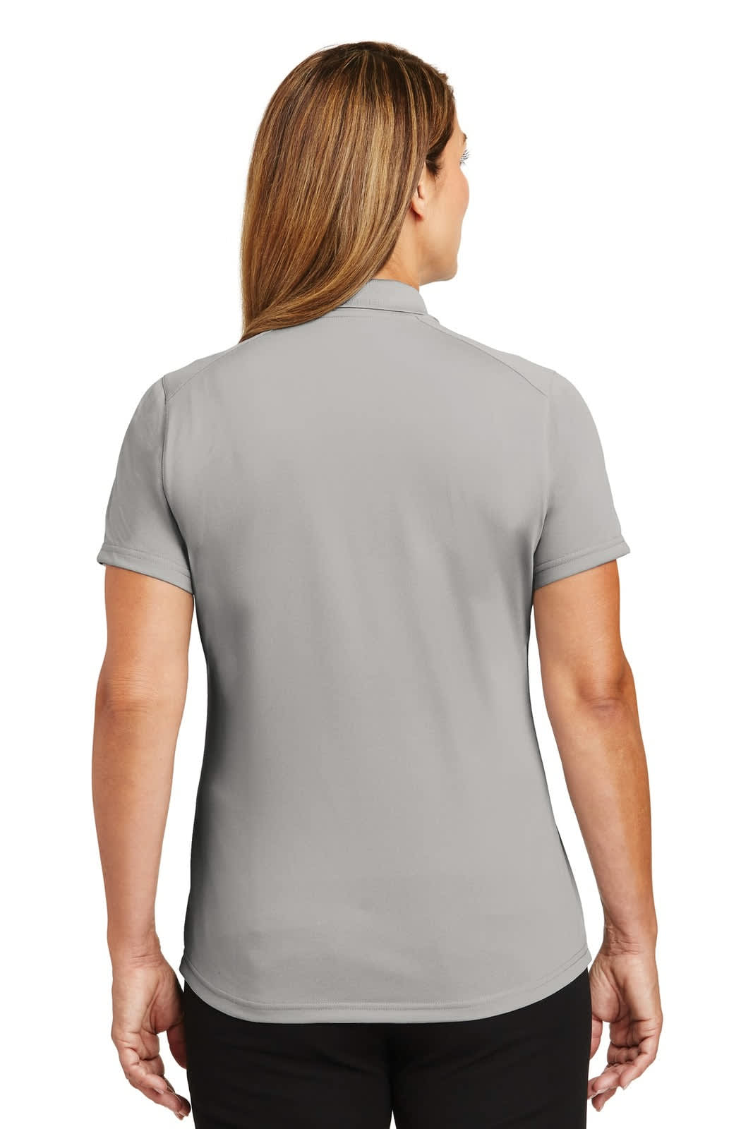 A lightweight snag-proof polo shirt for ladies in a grey colour, featuring a back view and a logo.