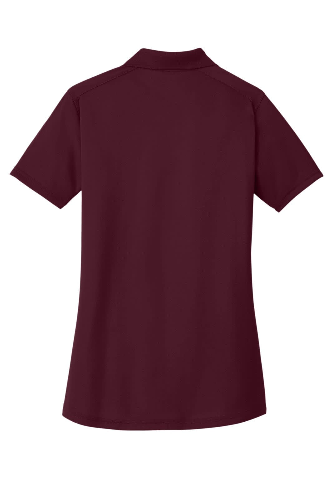 A maroon lightweight polo shirt with short sleeves and a collar, featuring a logo on the chest.