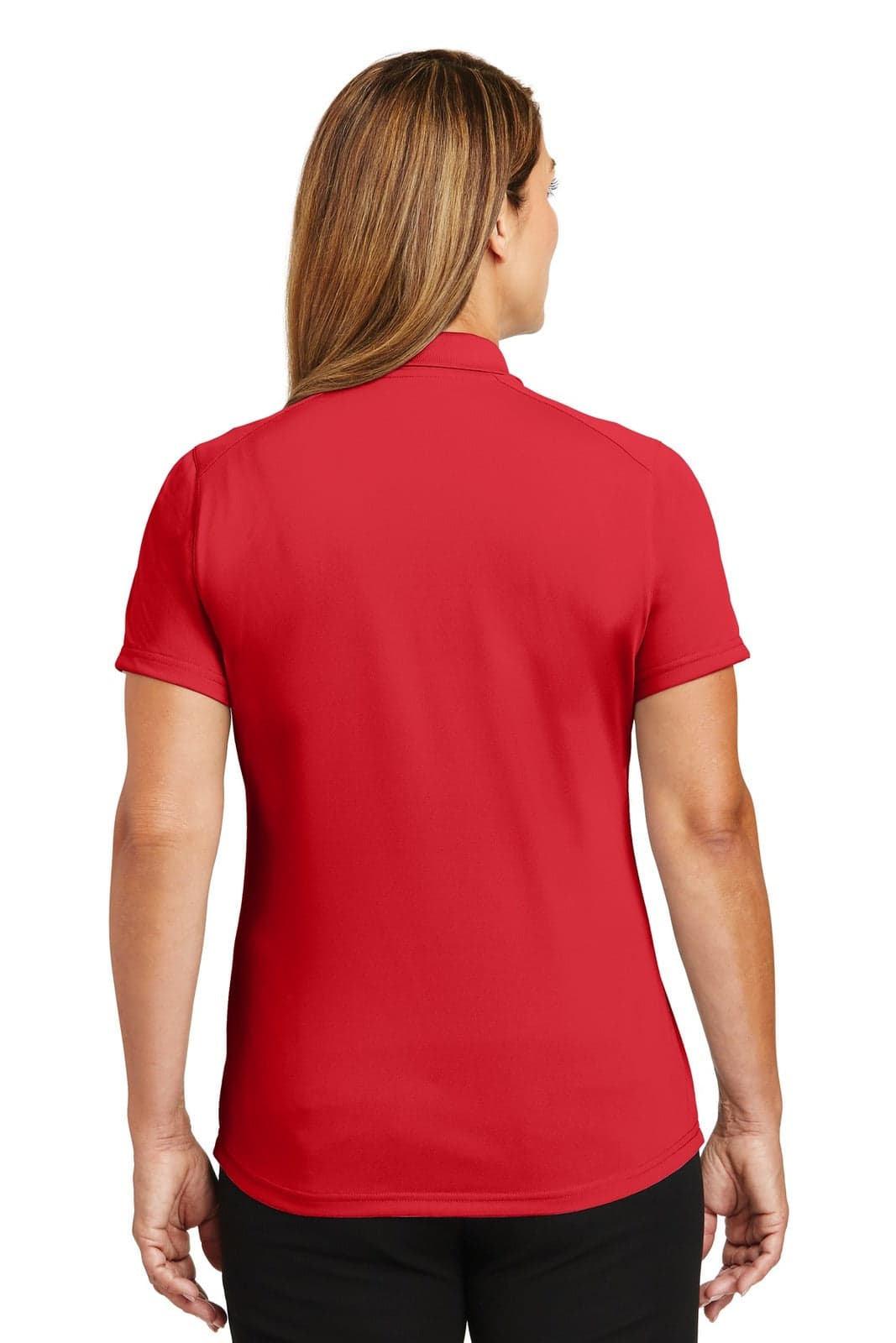 A red lightweight snag-proof polo shirt for ladies, viewed from the back, featuring a collar and short sleeves.