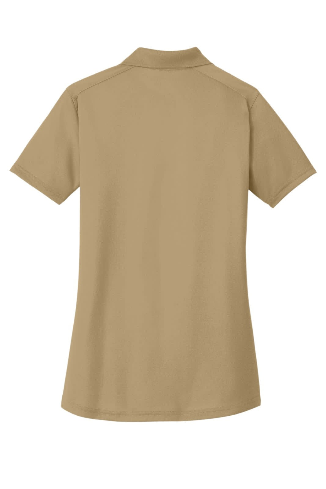 A lightweight, snag-proof polo shirt in a tan colour, featuring a collar and short sleeves, with a logo.