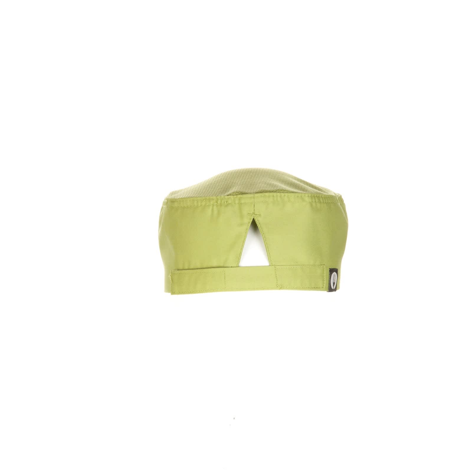 A green Cool Vent Chef Beanie with a cut-out design and a logo on the side.