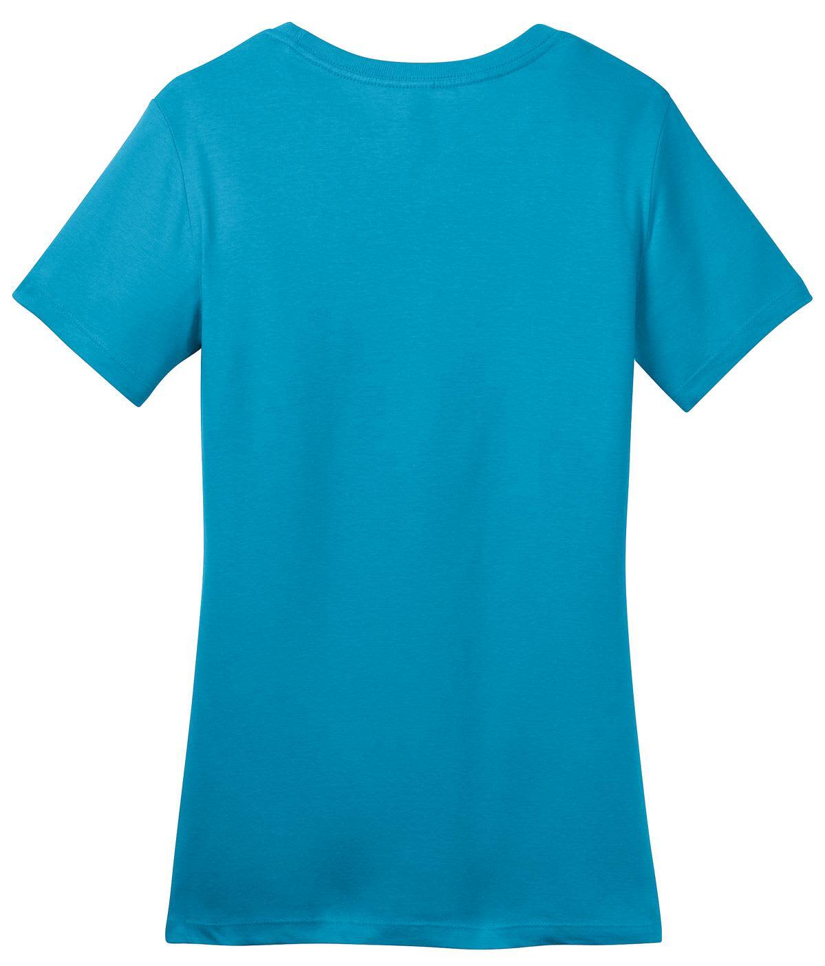 A turquoise crew t-shirt with a soft fabric and a standard fit, featuring a logo on the back.