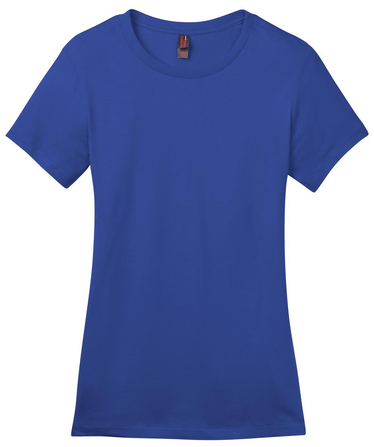 A vibrant blue ladies' crew tee featuring short sleeves and a simple design, with a tag at the neckline.