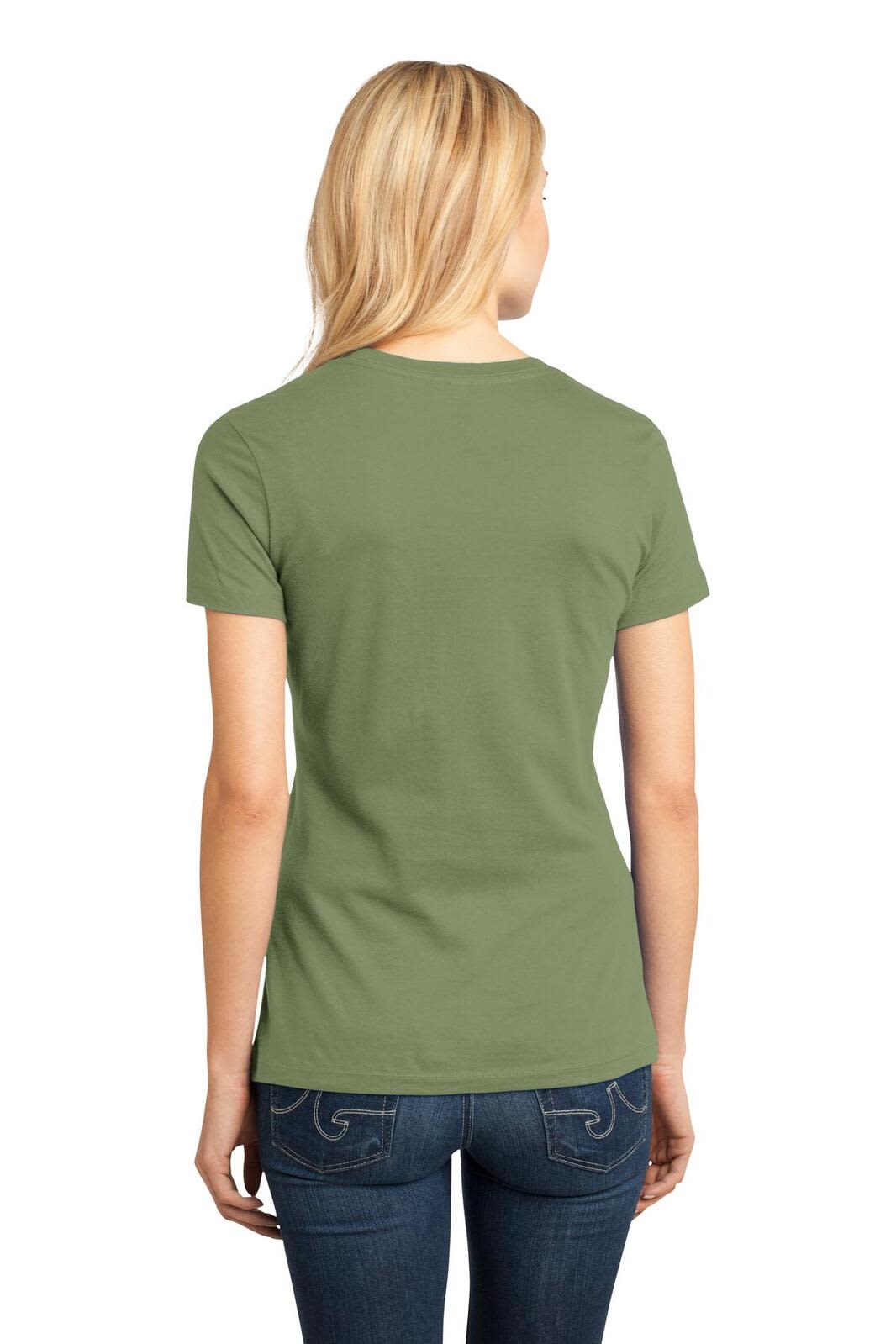 A green District Made ladies' crew tee displayed from the back, featuring short sleeves and a classic fit.