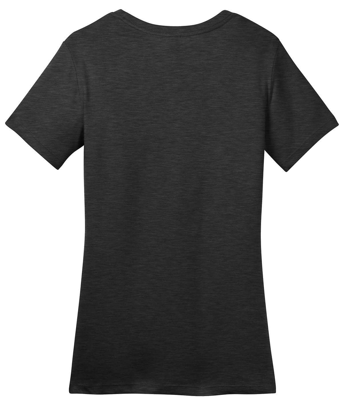 A dark grey ladies' crew T-shirt featuring short sleeves and a fitted design, with a logo on the back.