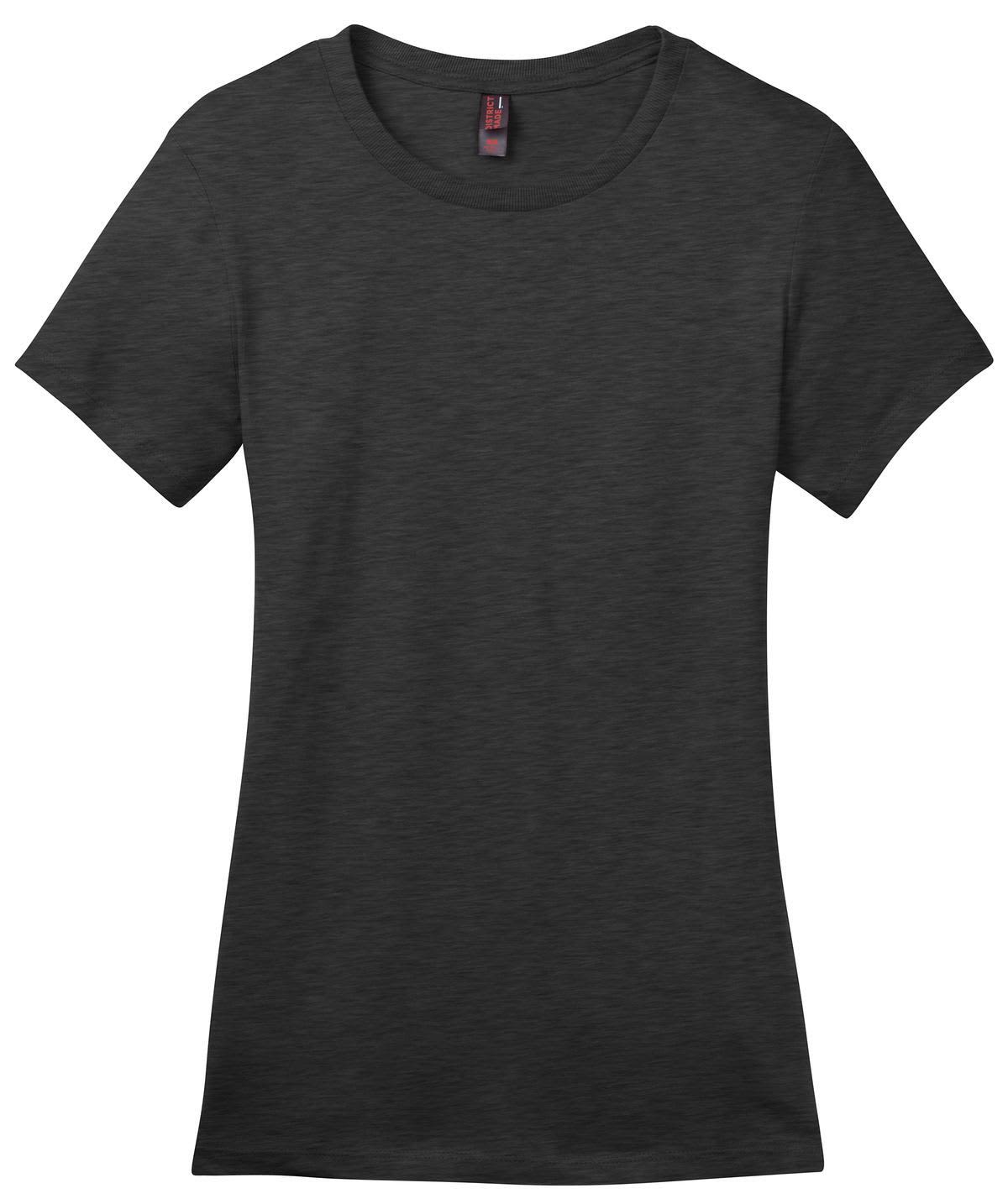 A dark grey crew neck t-shirt for ladies, featuring short sleeves and a subtle logo.