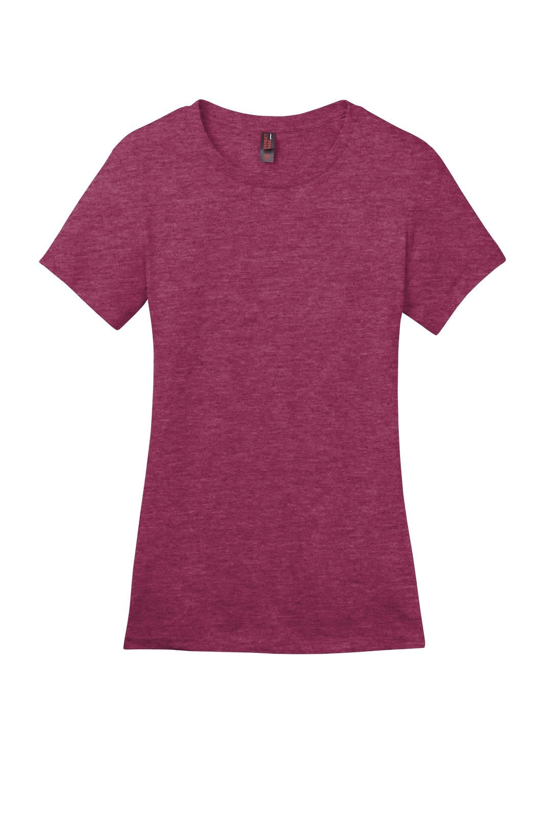 A maroon crew-neck t-shirt with short sleeves, featuring a branded label inside the neckline.