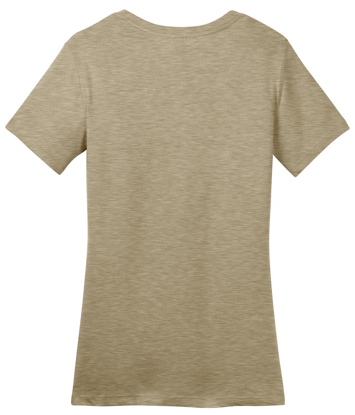 A tan, short-sleeved T-shirt with a fitted design and a minor logo on the back.
