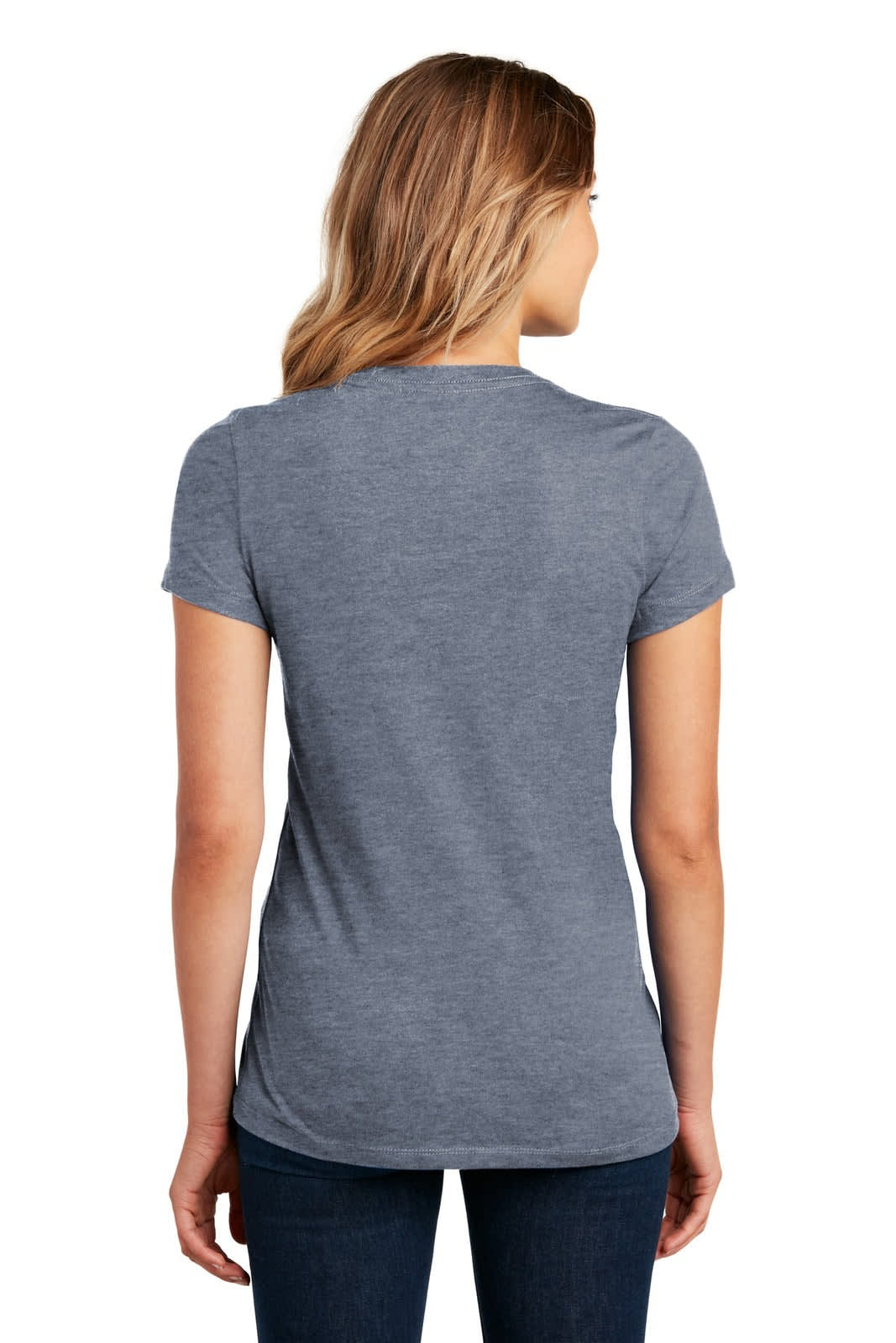 A grey ladies' t-shirt with a fitted design, featuring short sleeves and a rounded neckline.