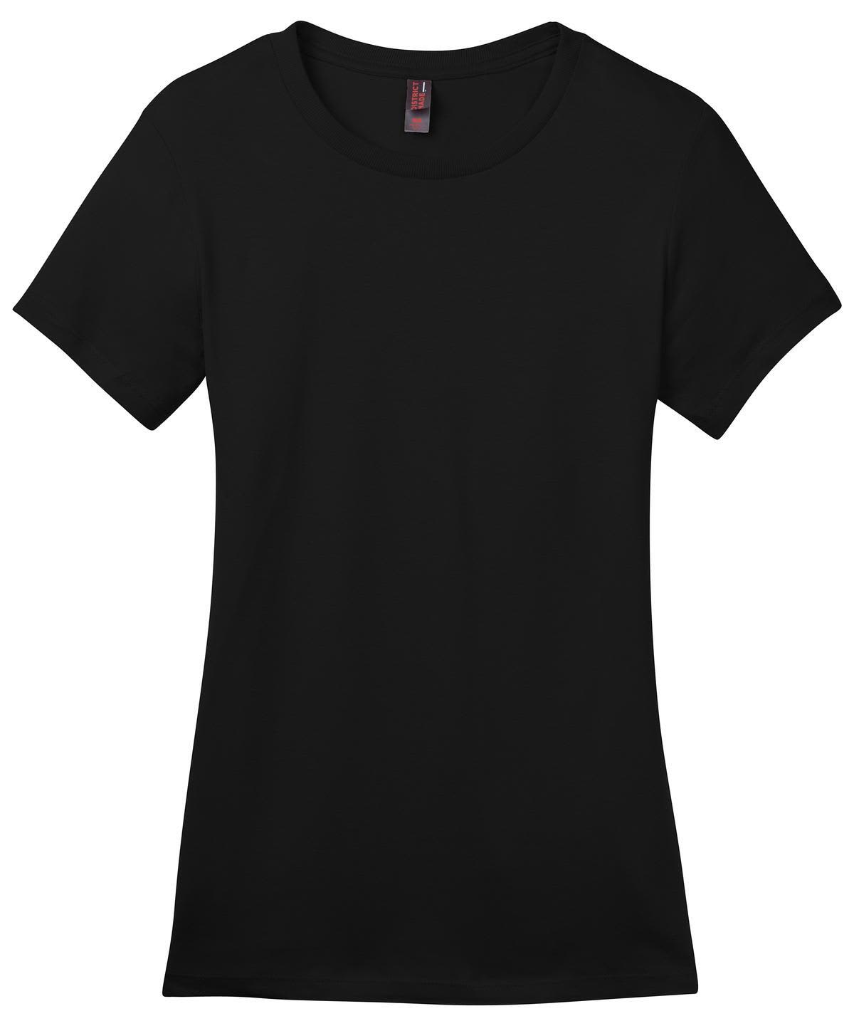A black ladies' crew neck t-shirt featuring short sleeves and a label inside the collar.