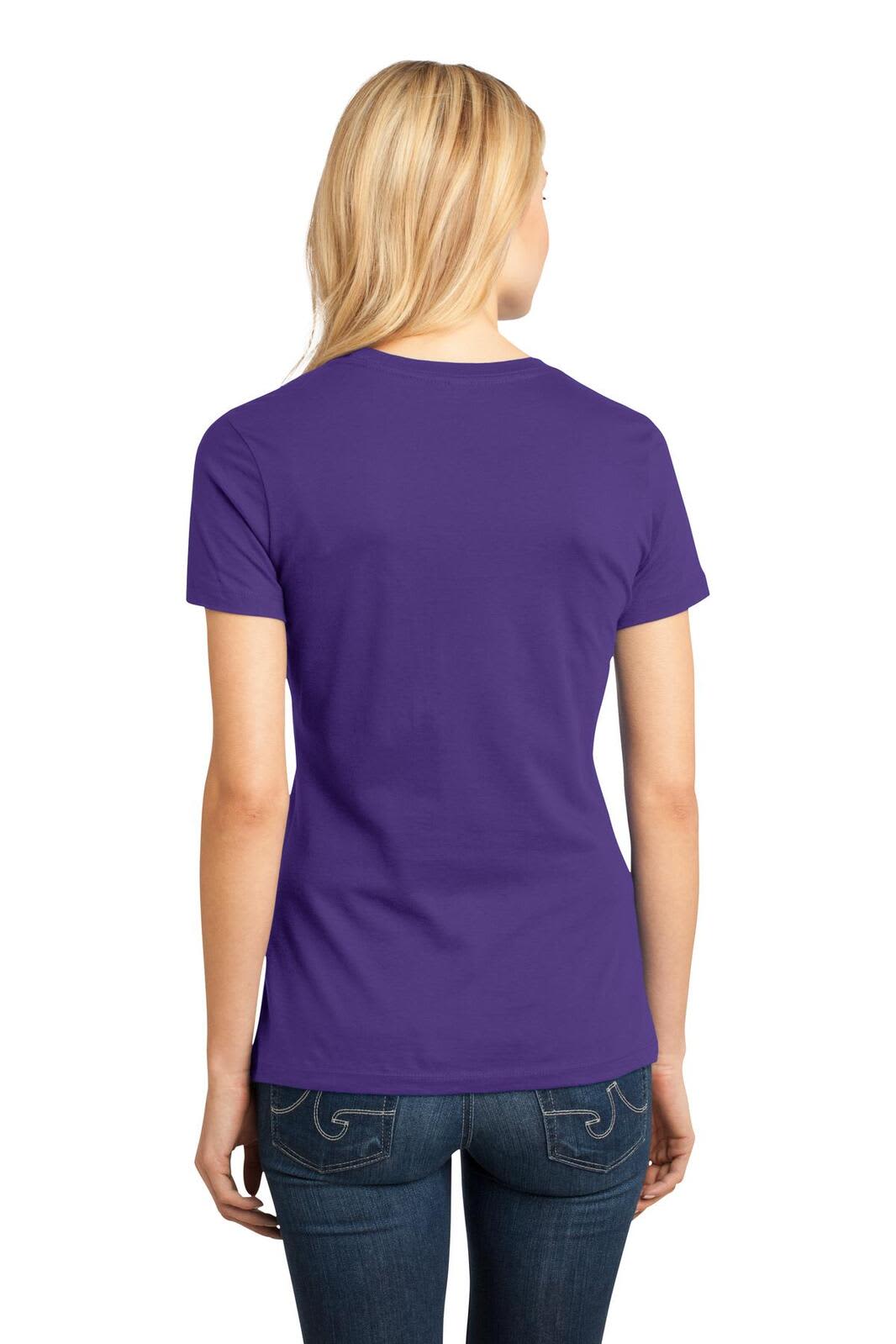 A purple ladies' crew t-shirt, featuring a classic fit and short sleeves, with a logo on the back.
