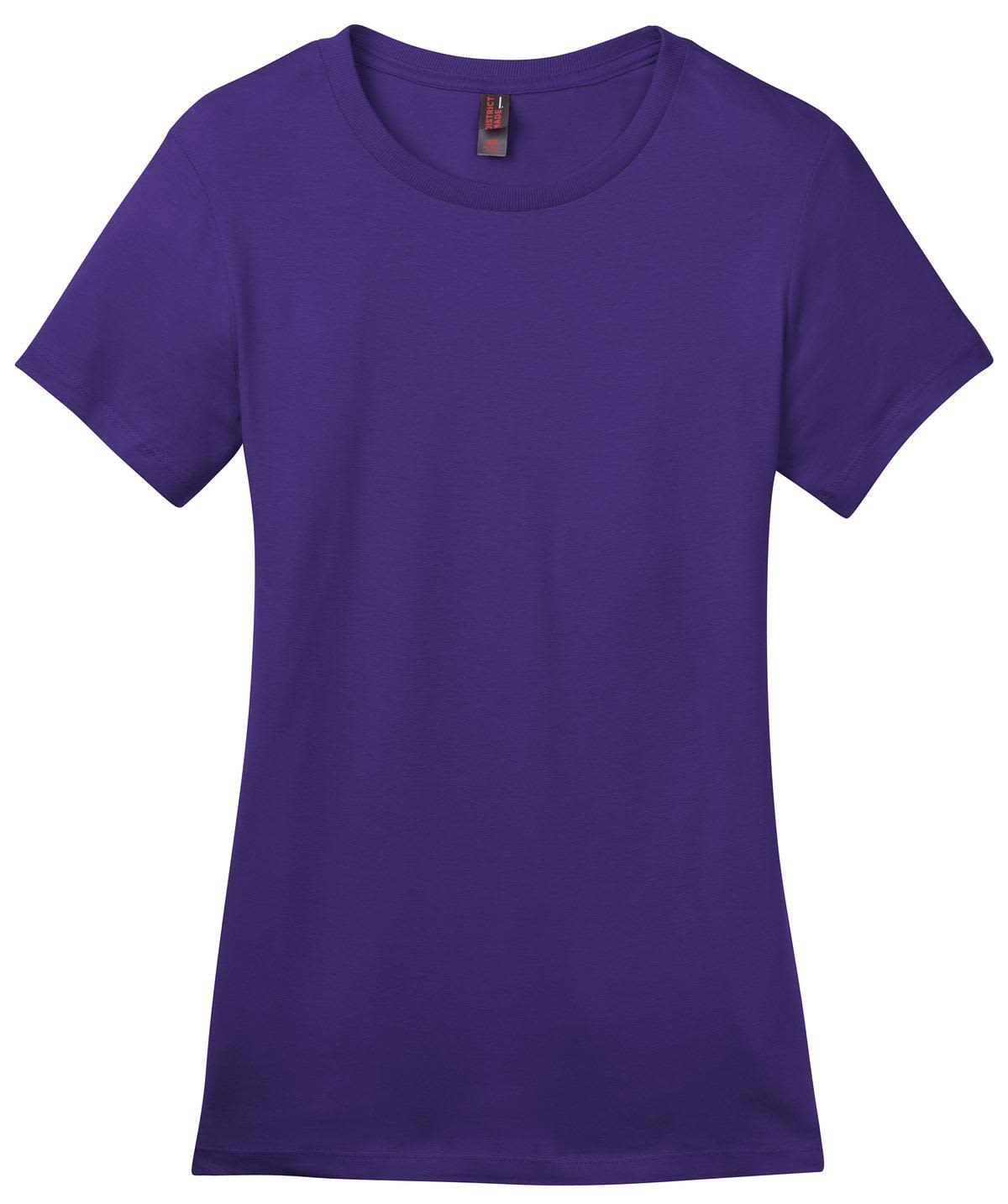 A purple ladies' crew tee featuring a fitted silhouette and a label at the neckline. It has a logo on the neckline.