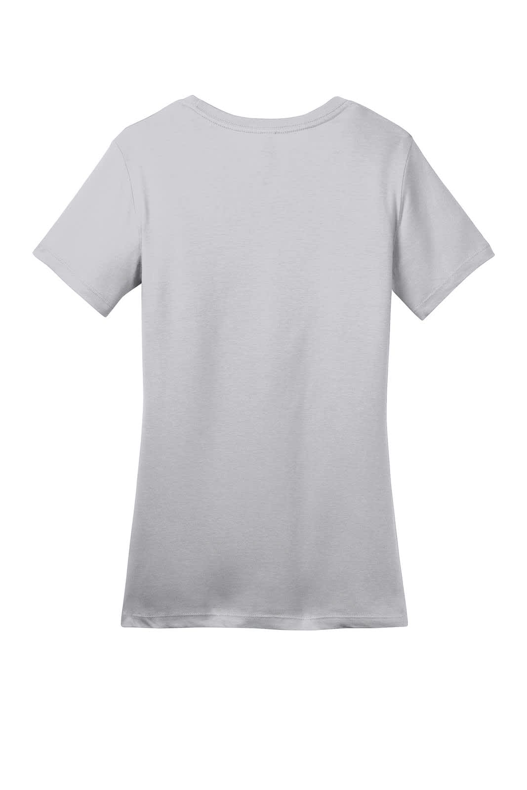 A light grey ladies' crew tee featuring a simple design and a logo on the back.