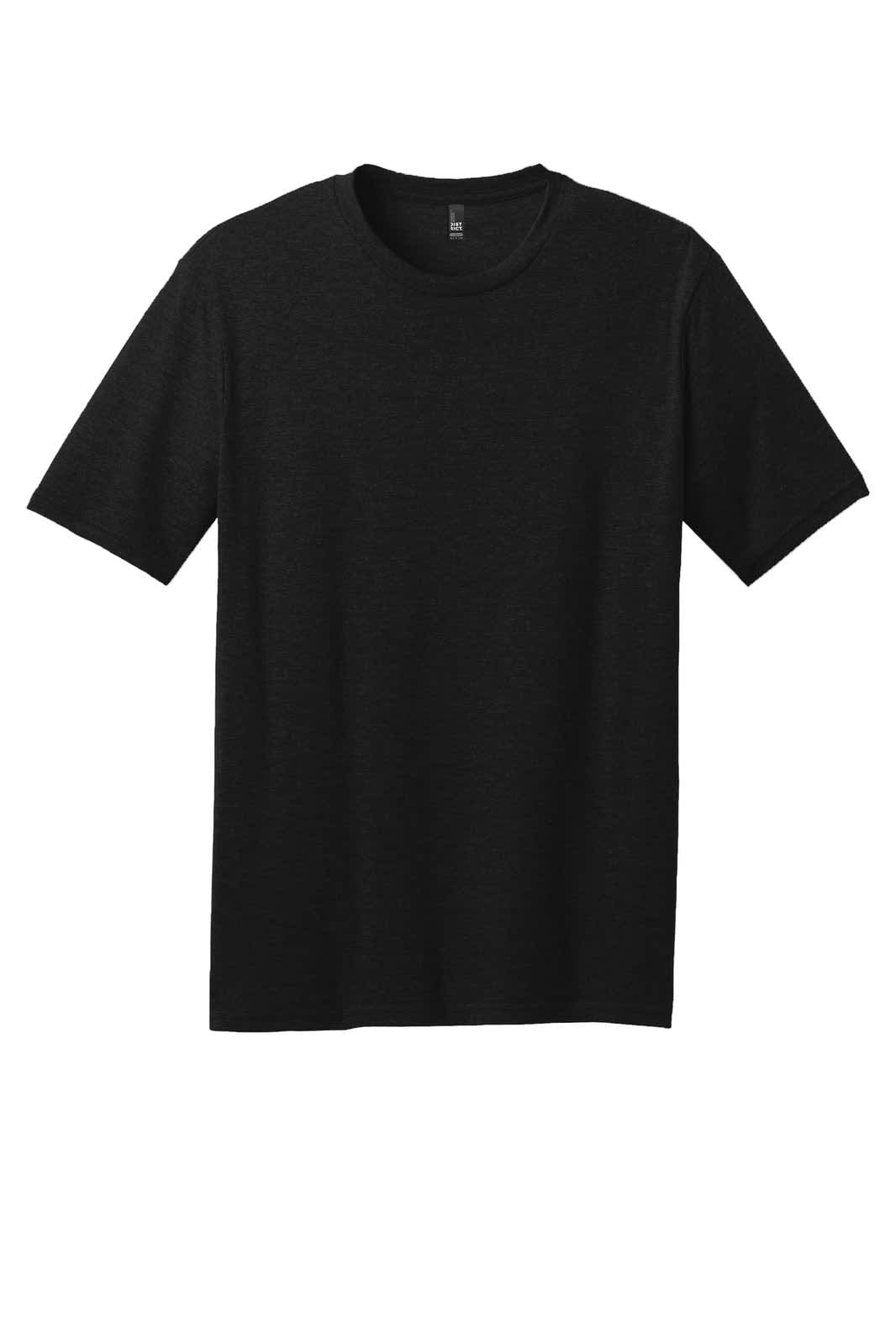 A black crew neck t-shirt made from a perfect blend of materials, featuring short sleeves and a brand logo.