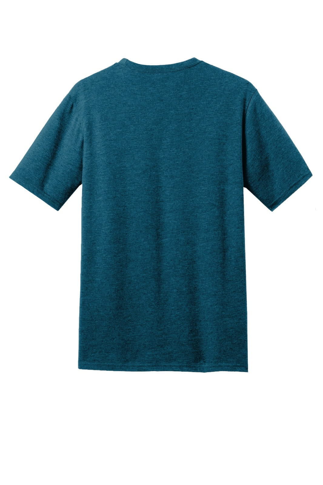 A teal t-shirt with short sleeves and a plain back, featuring a branding logo.