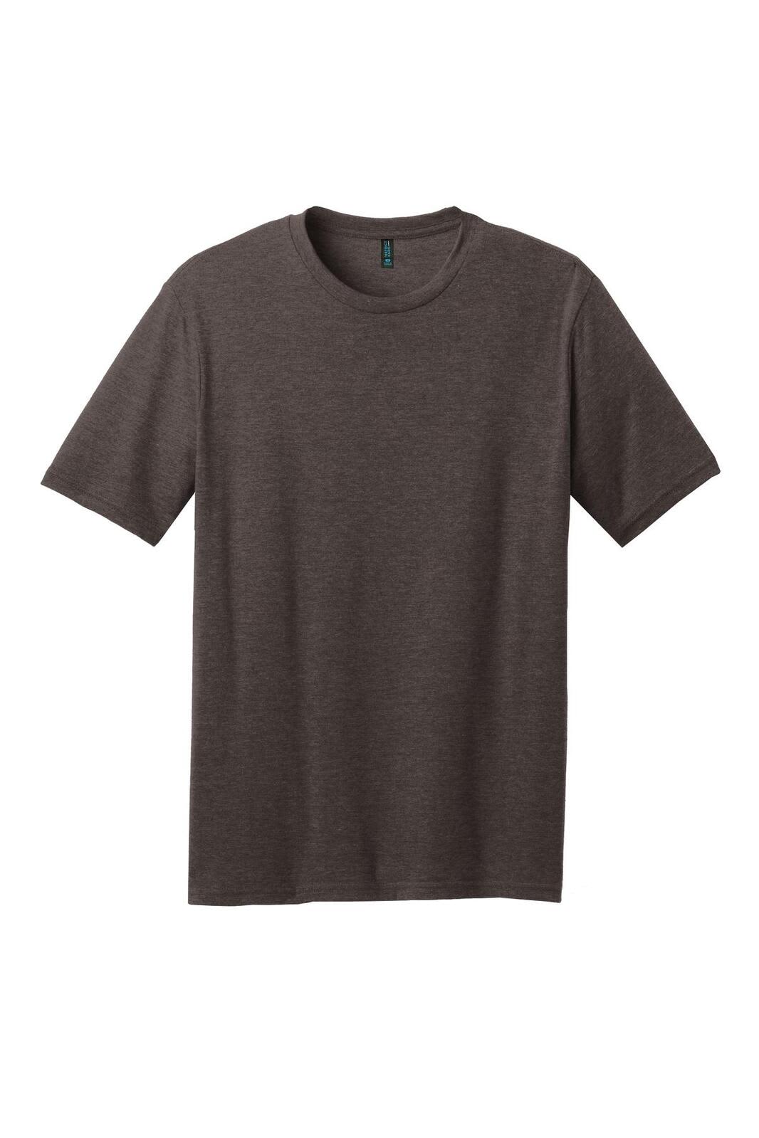 A dark grey crew neck t-shirt made of a blend fabric, featuring short sleeves and a simple design.