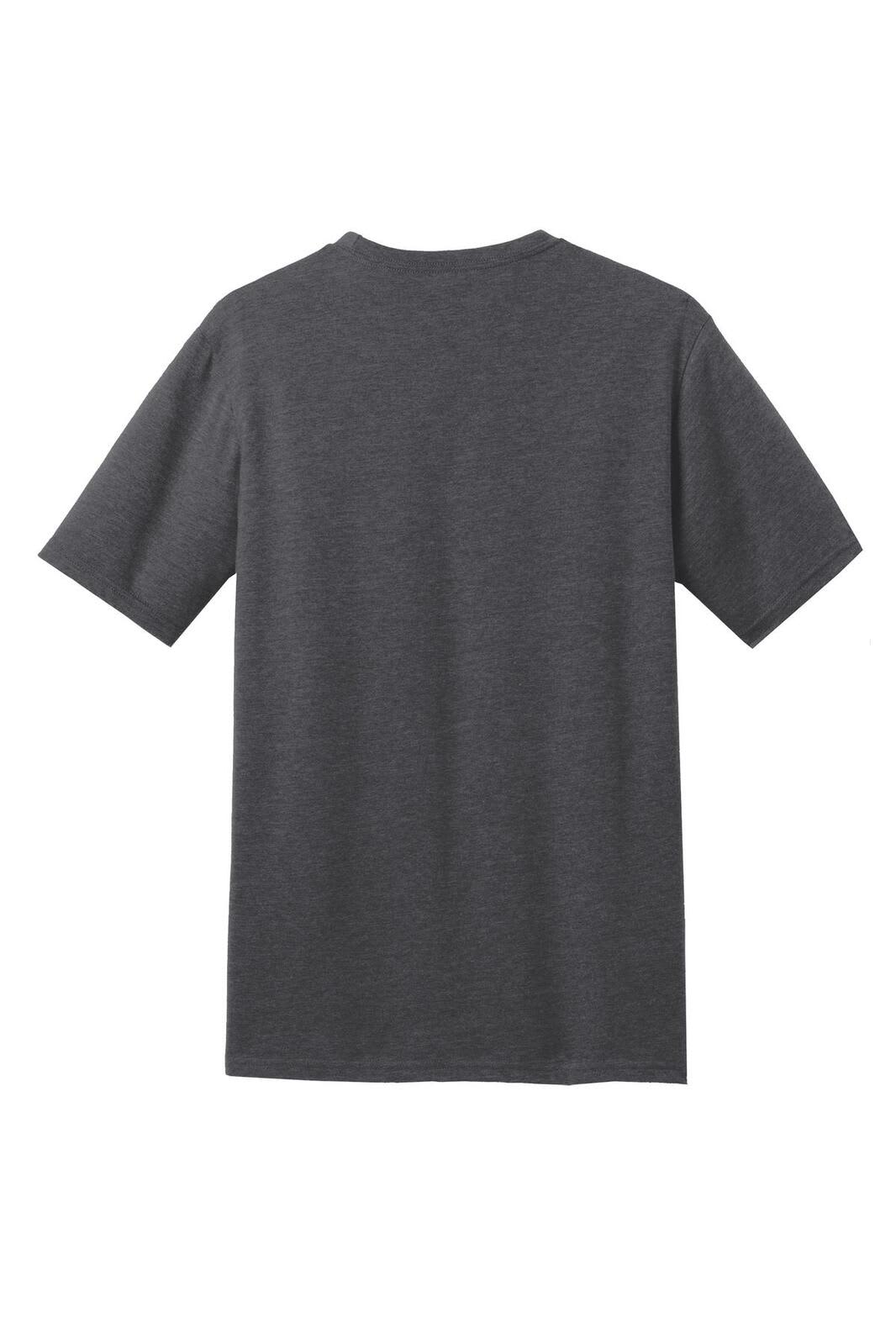 A grey men's crew t-shirt featuring short sleeves and a plain back, with branding on the label.