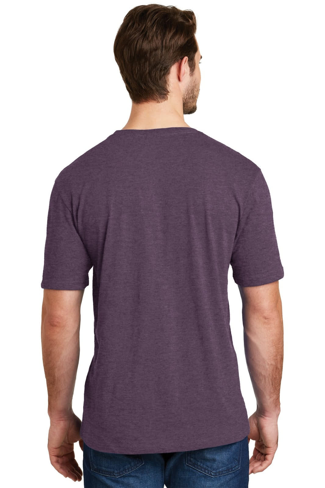 A men's crew t-shirt in a rich purple hue, featuring a logo on the back.