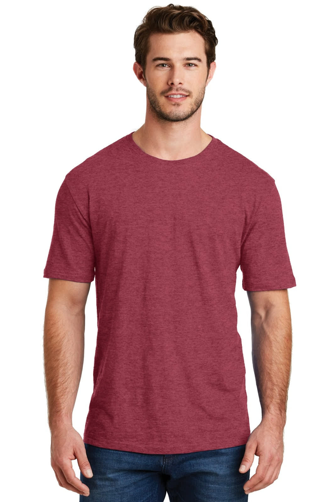A maroon crew tee with a relaxed fit, featuring short sleeves and a simple design. It includes a branding label.