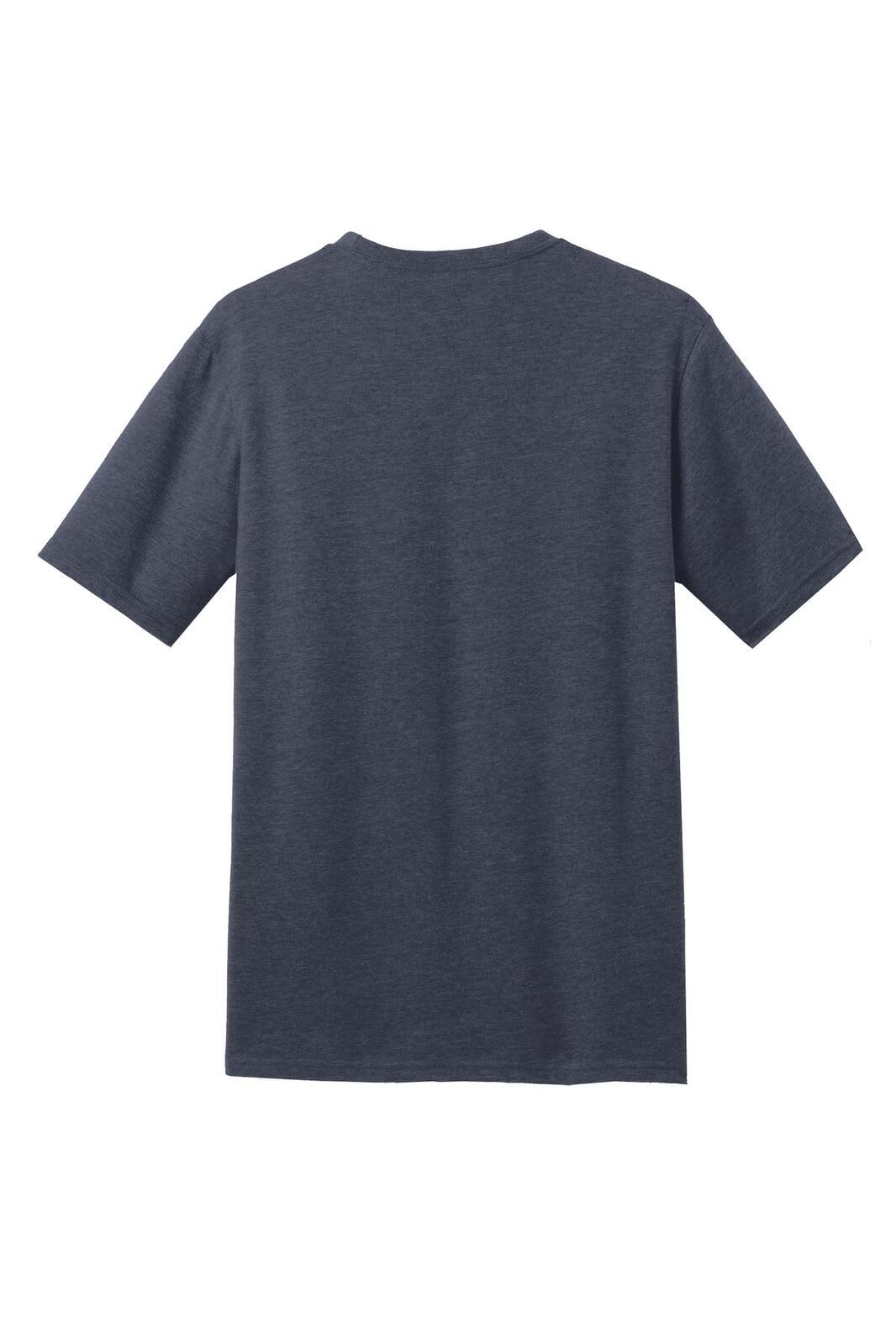 A navy blue crew tee featuring short sleeves and a simple design, with a logo on the back.