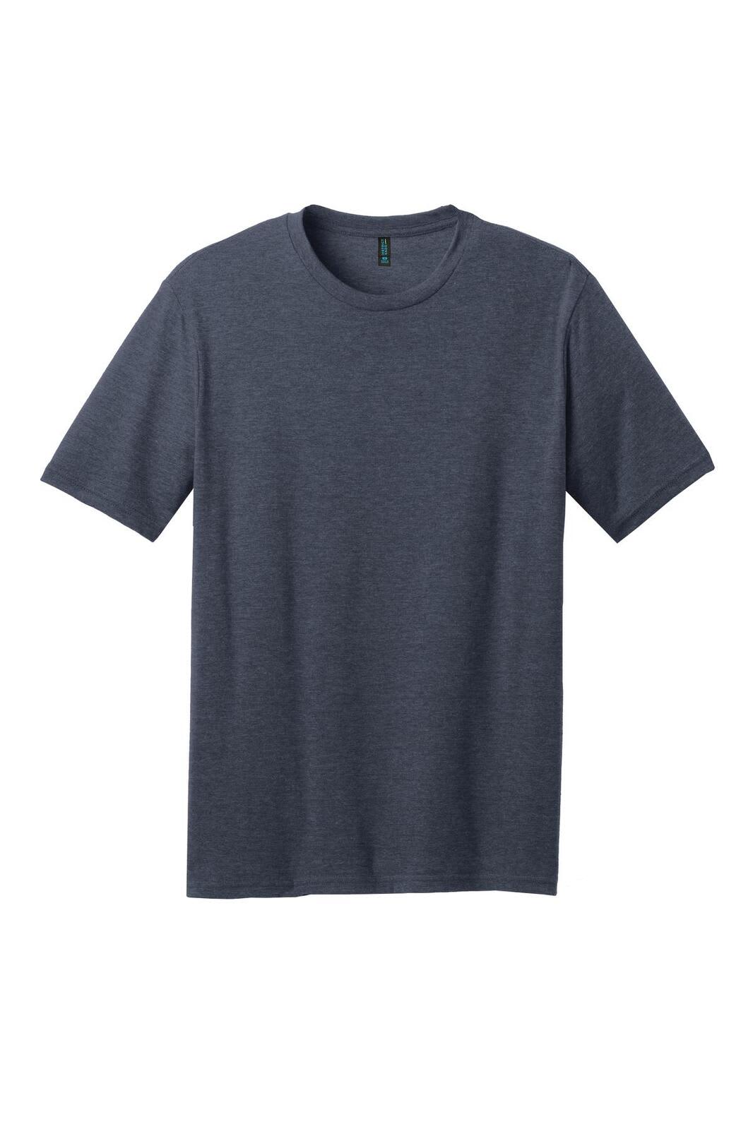 A dark navy T-shirt with short sleeves and a crew neck, featuring a logo on the label.