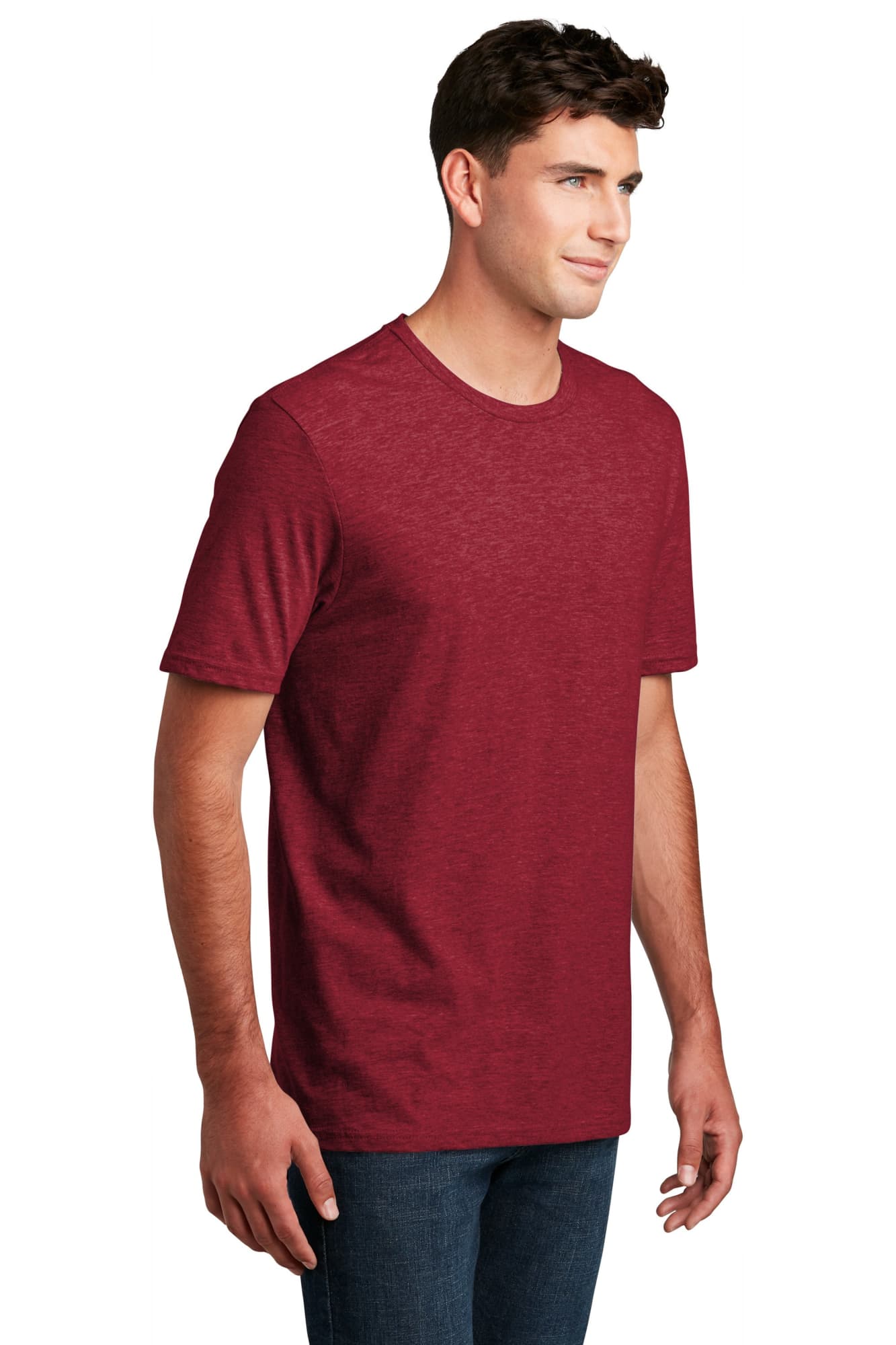 A men's crew tee in a rich burgundy colour, featuring short sleeves and a relaxed fit. It has a branding logo.
