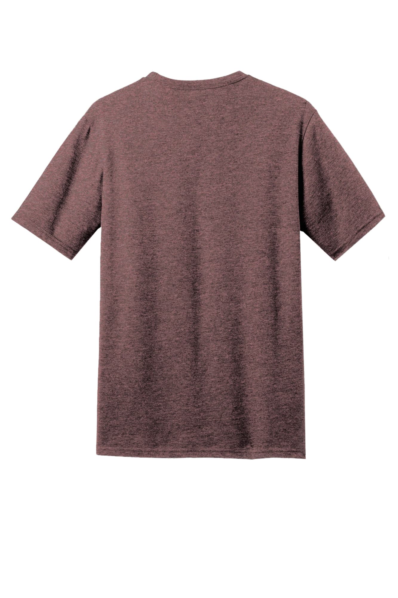 A back view of a maroon crew t-shirt featuring short sleeves and a plain design with a brand logo.