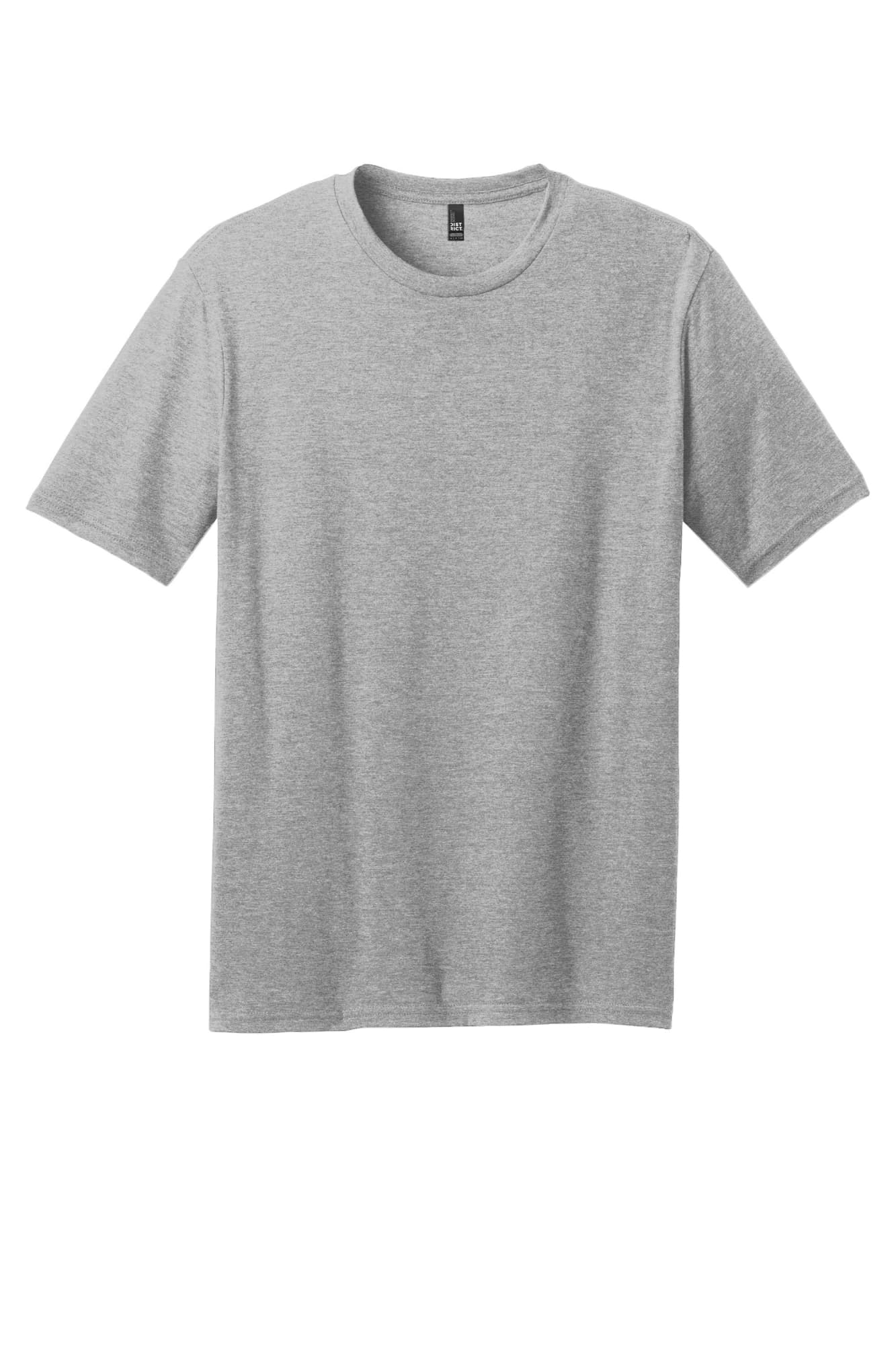 A grey short-sleeve crew tee made from a perfect blend of materials, featuring a simple design and a logo.