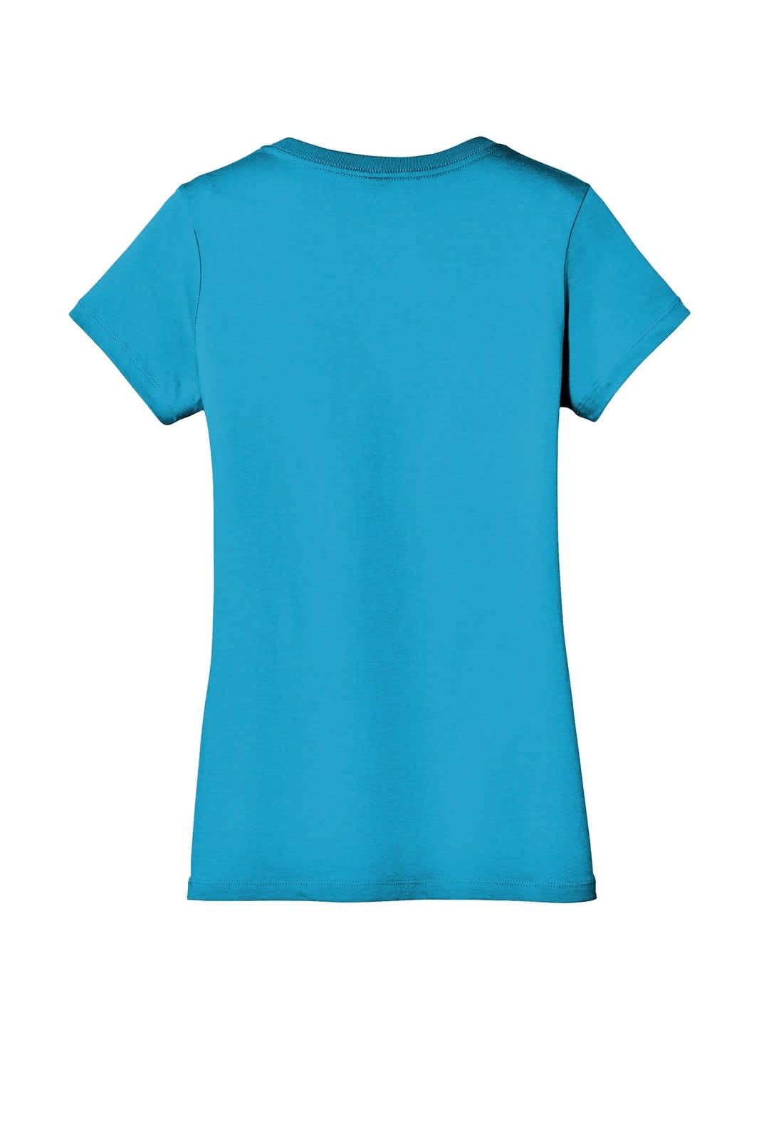 A turquoise ladies' V-neck t-shirt with a fitted style, featuring short sleeves and a plain back.