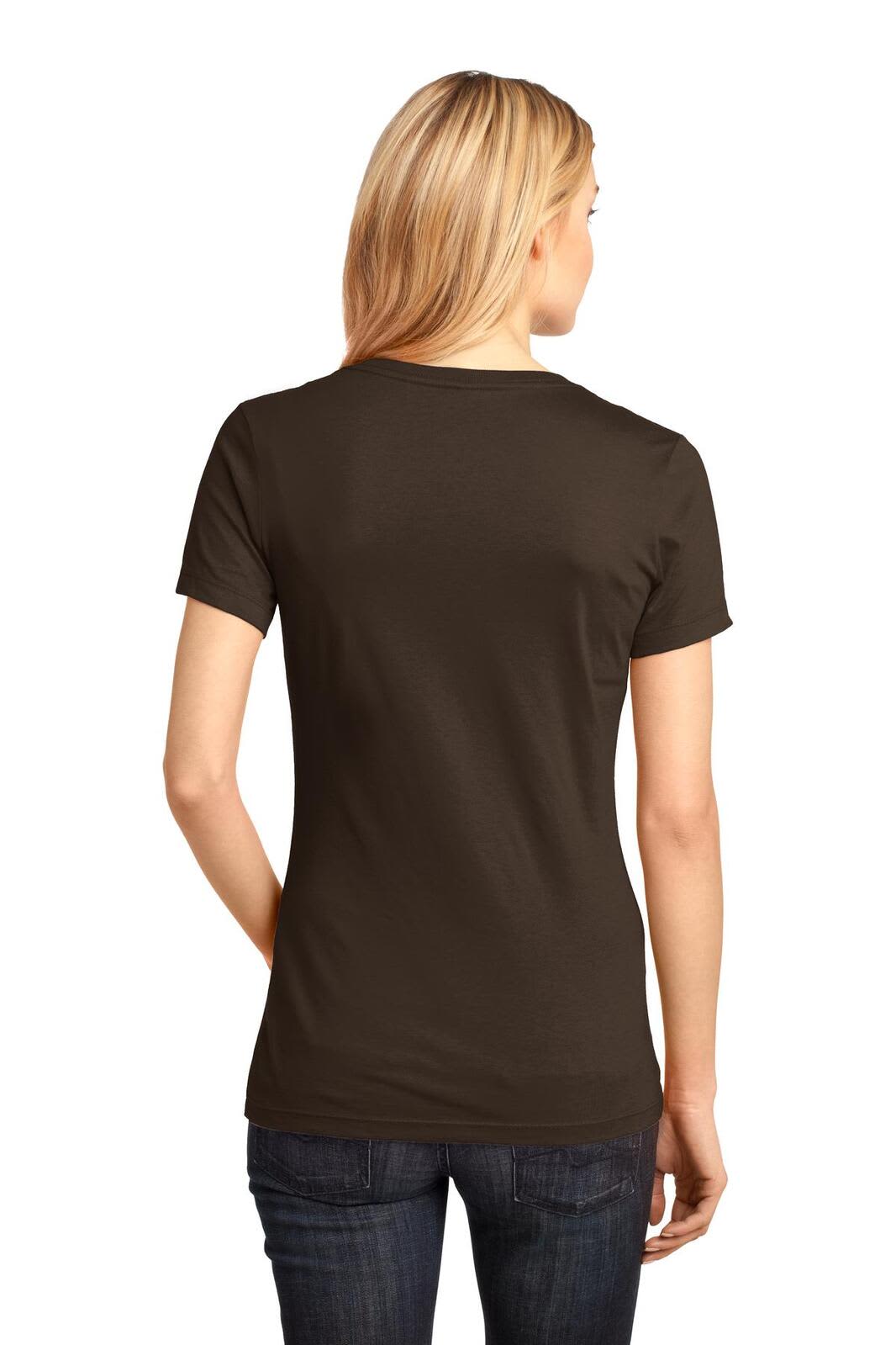 A black ladies' V-neck t-shirt with a fitted style, showcased from the back. Features a small logo.